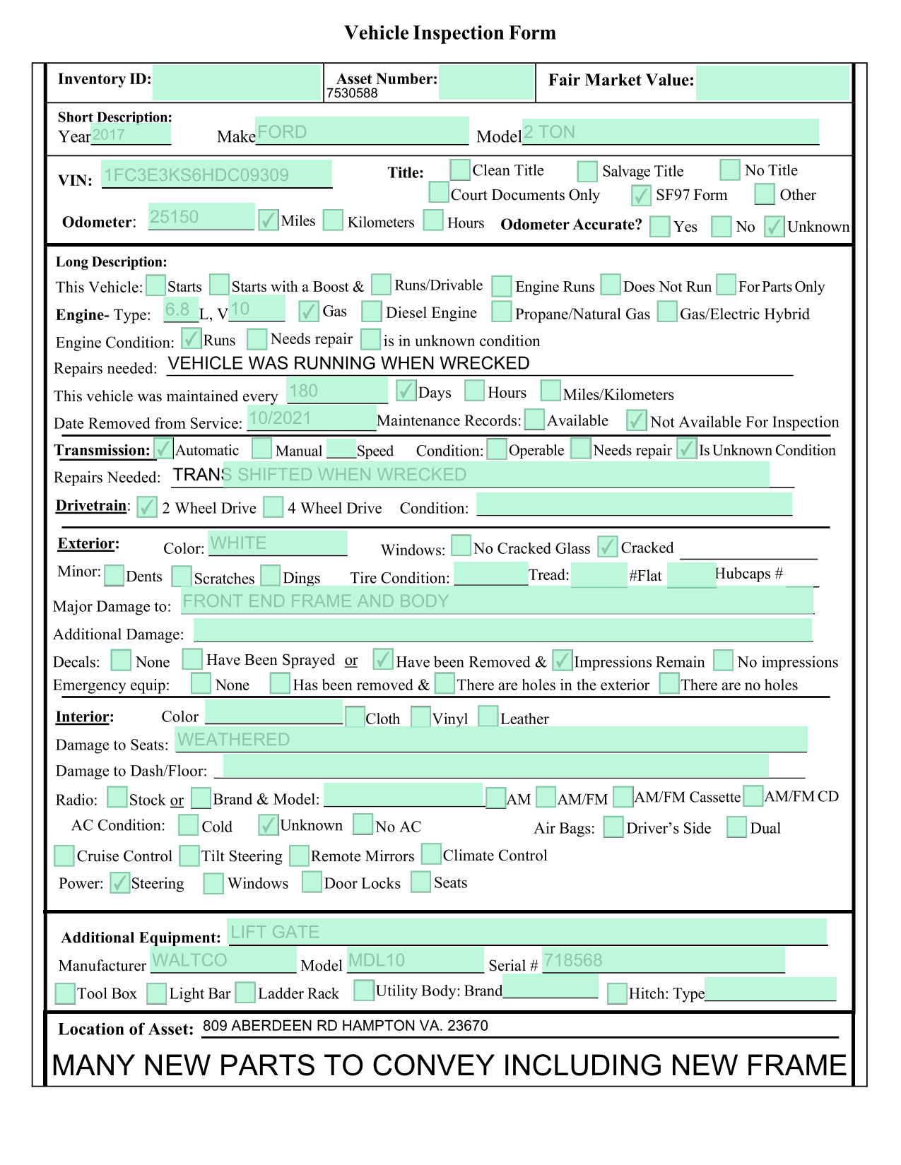 Vehicle Inspection Form screenshot