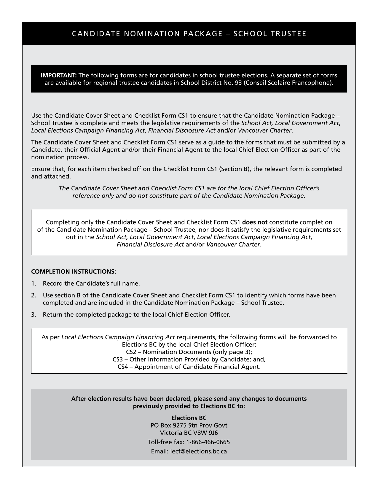 Candidate Nomination Package  School Trustee screenshot