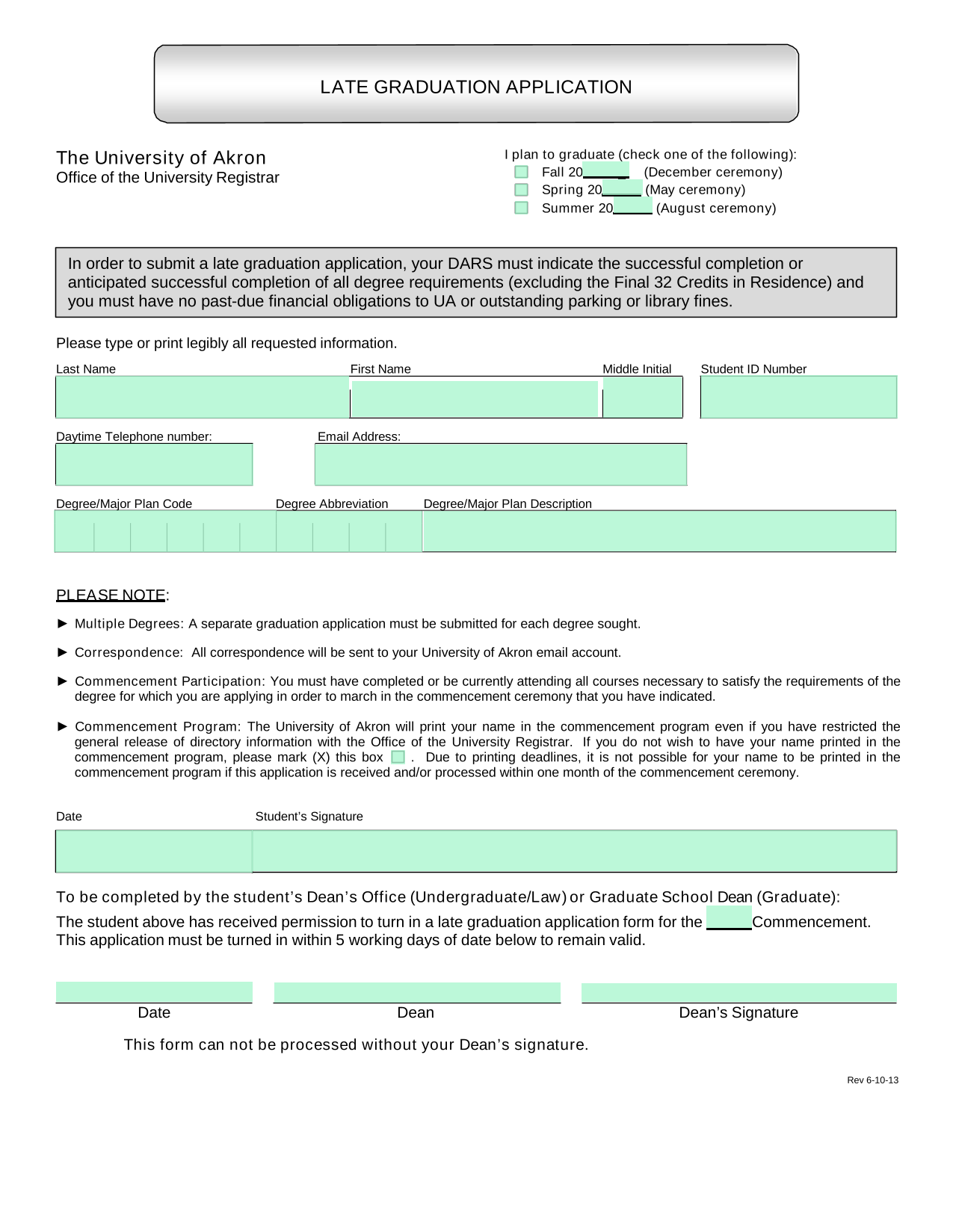 Late Graduation Application screenshot
