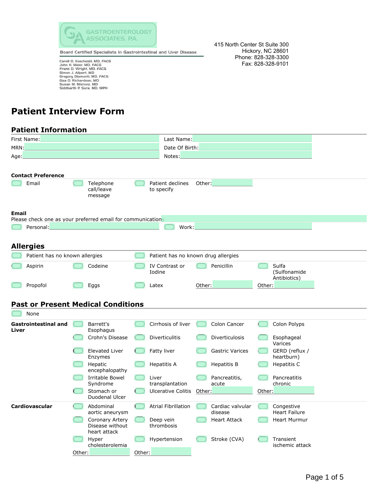 Patient Interview Form screenshot