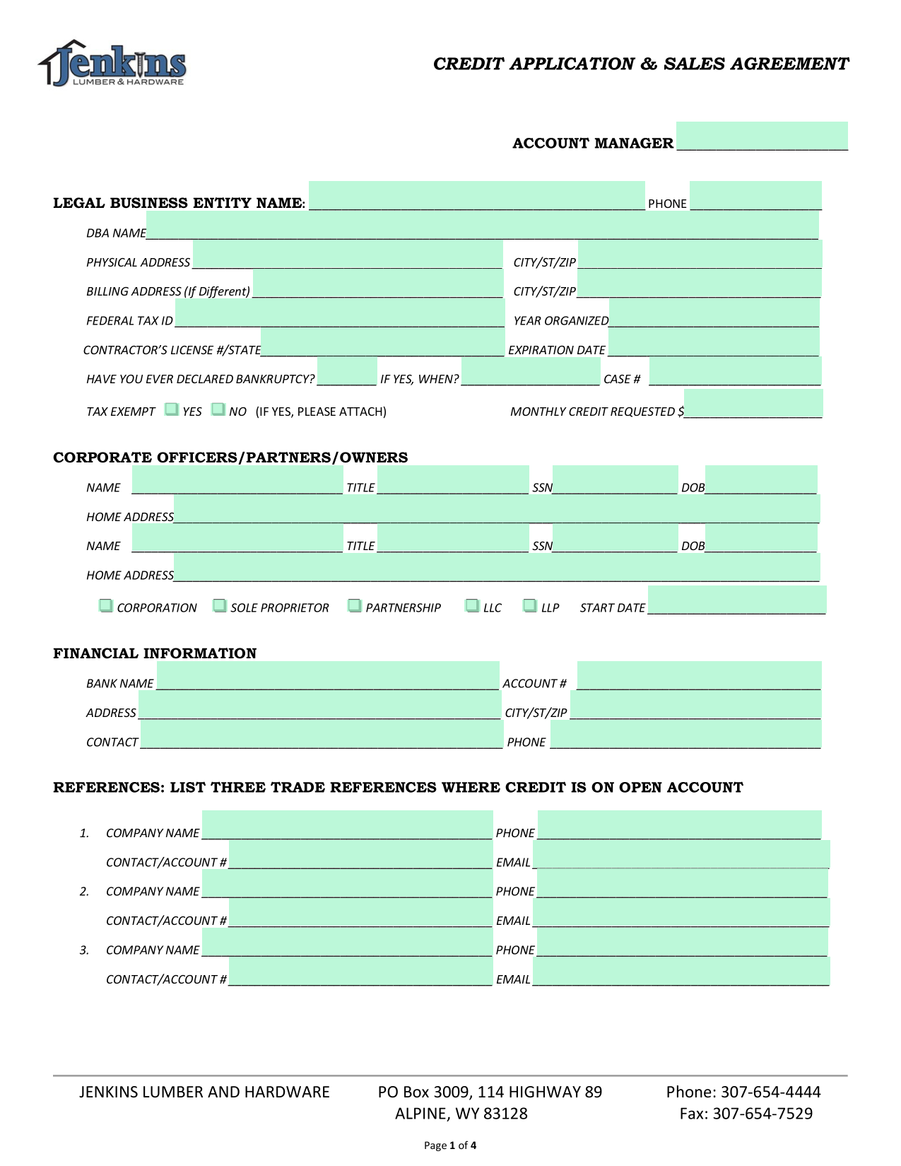 Credit Application  Sales Agreement screenshot