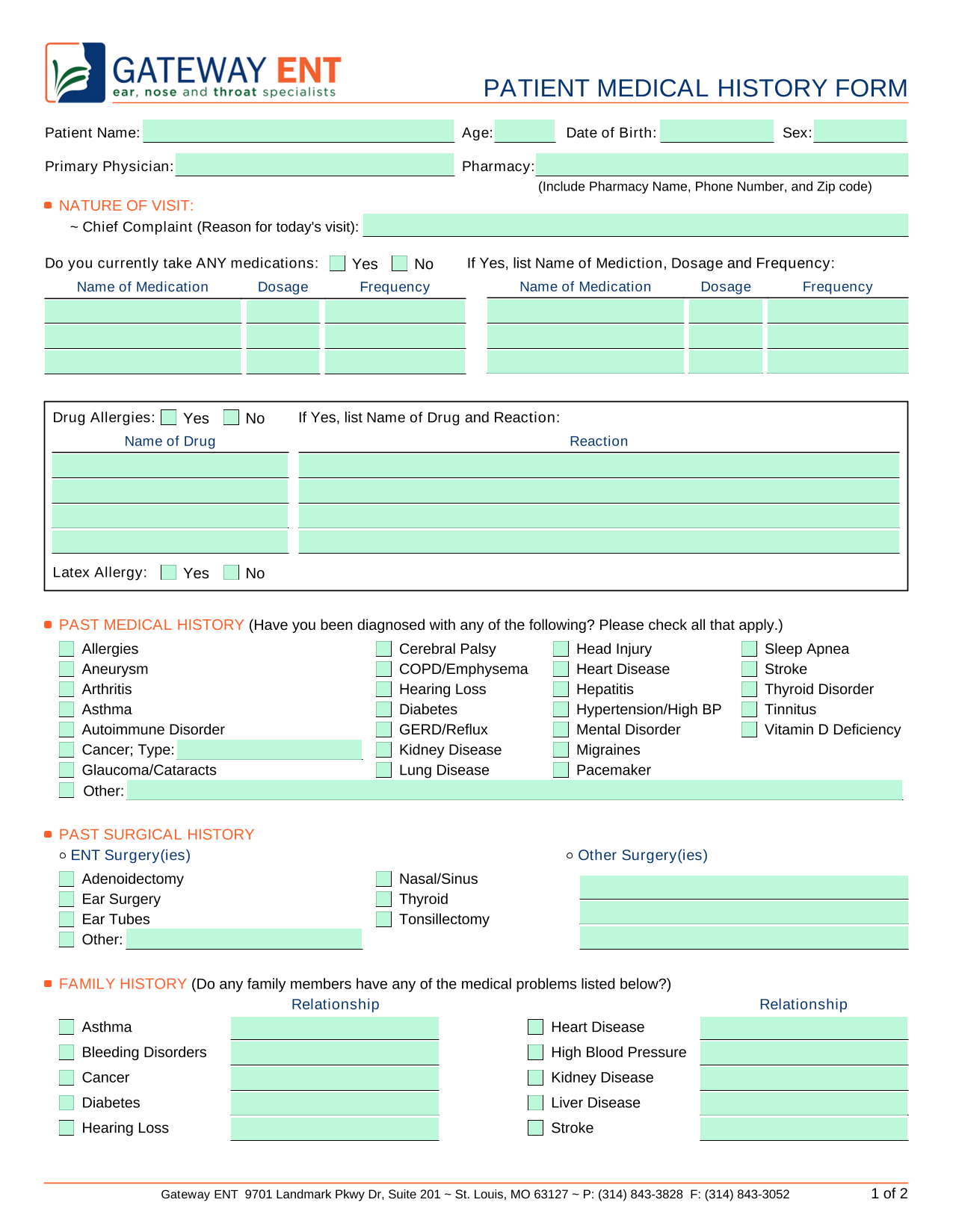 PATIENT MEDICAL HISTORY FORM screenshot