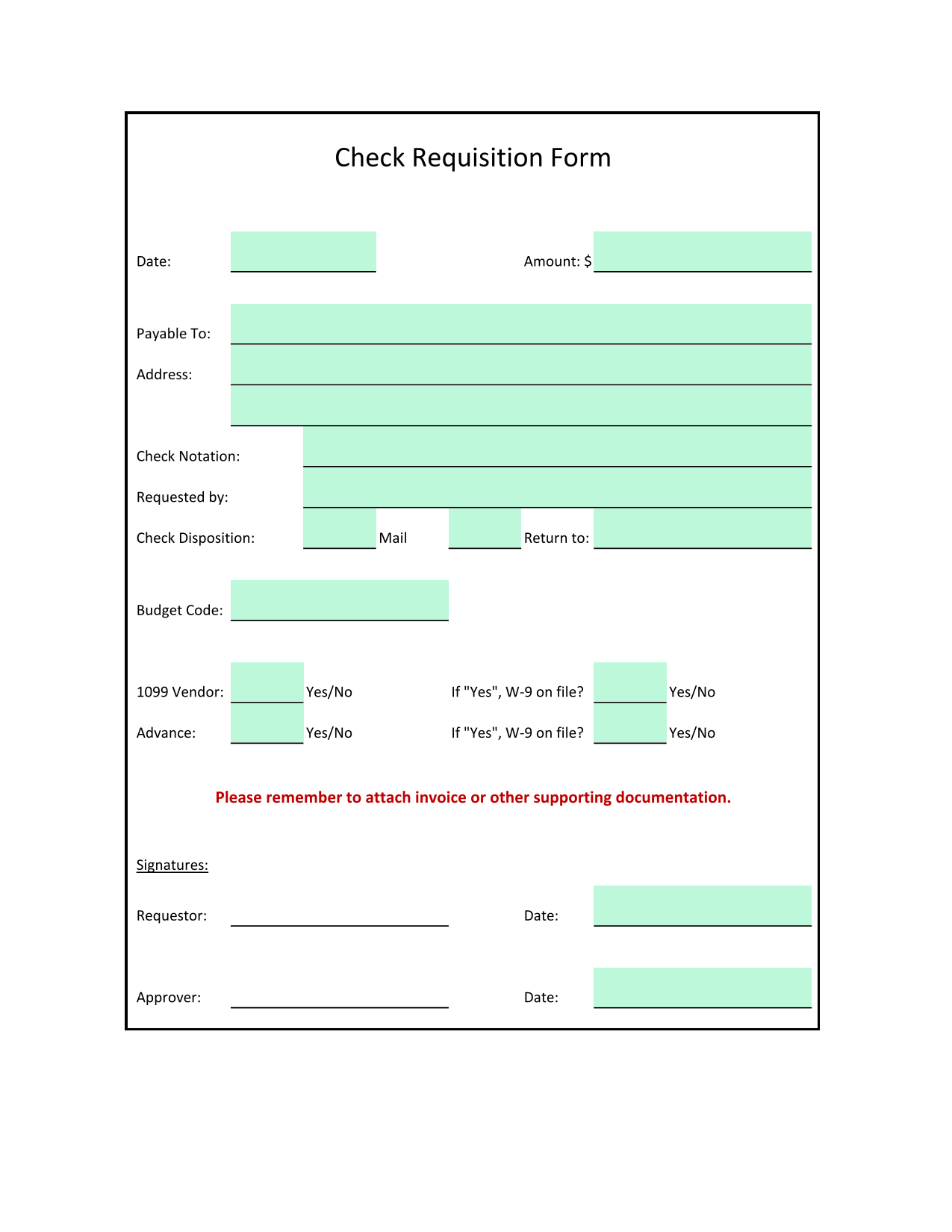 Check Requisition Form screenshot