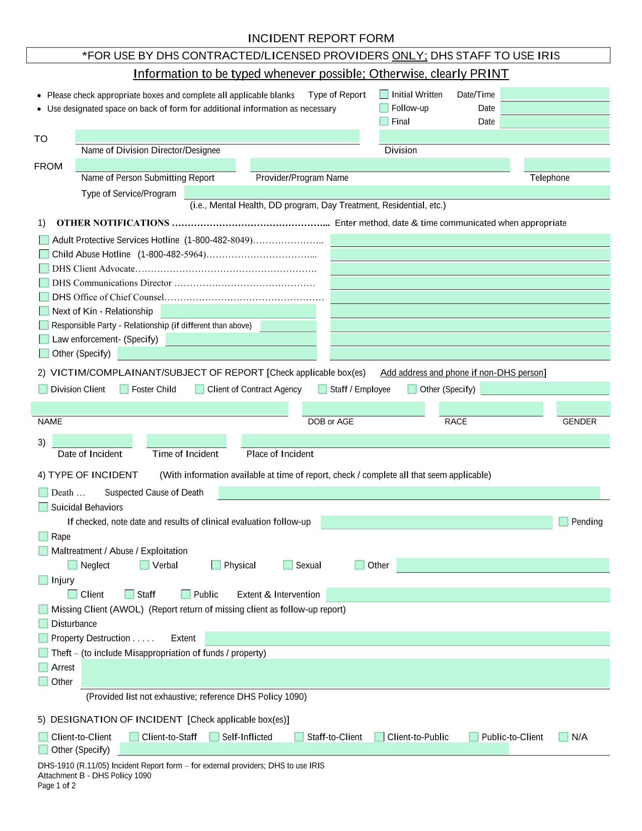 Incident Report Form screenshot