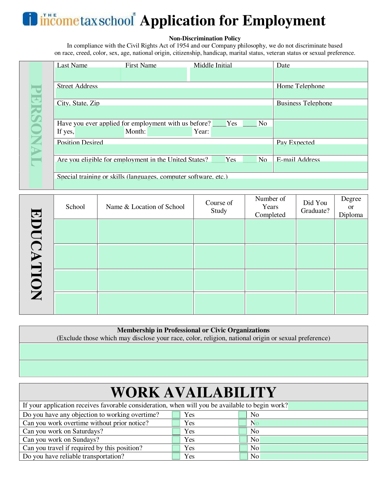 Application For Employment screenshot