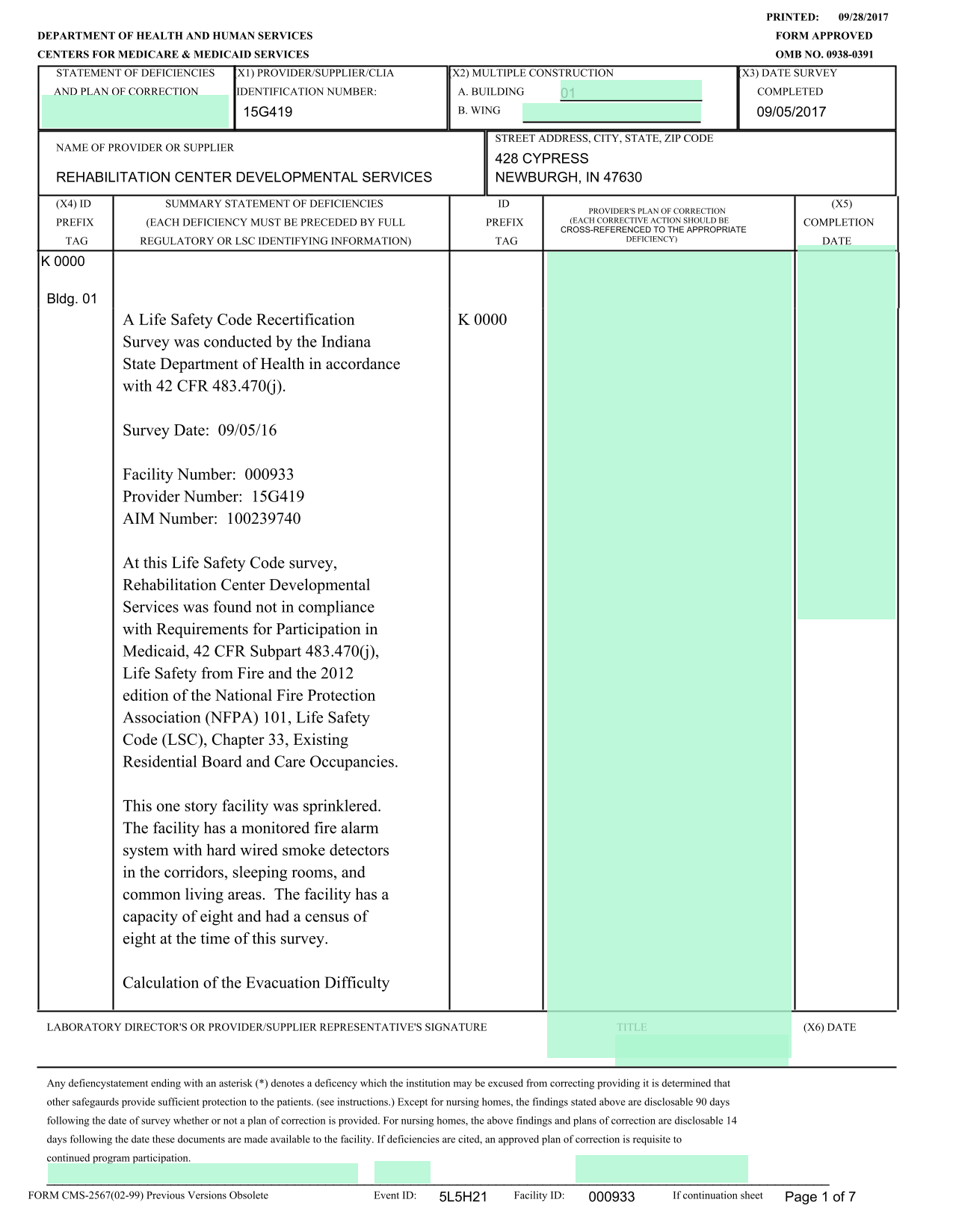 Statement Of Deficiencies And Plan Of Correction screenshot