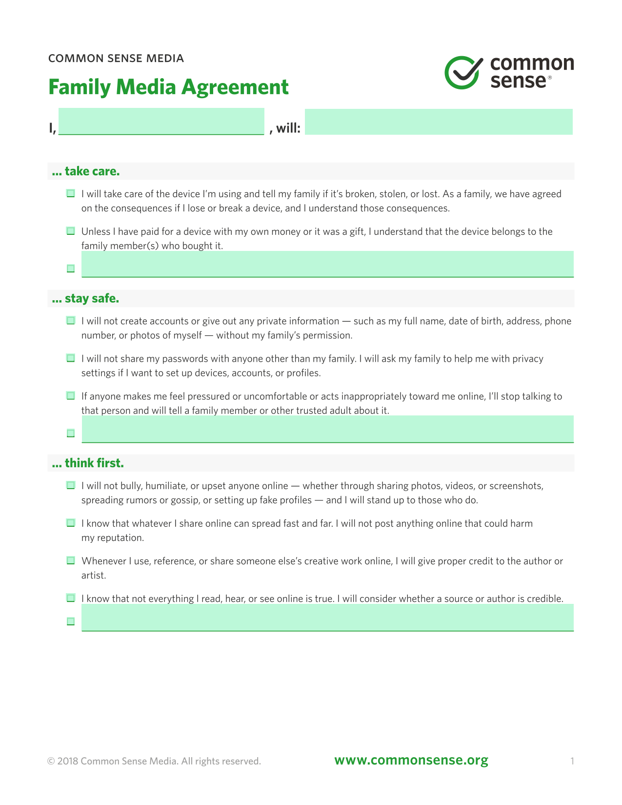 Family Media Agreement screenshot