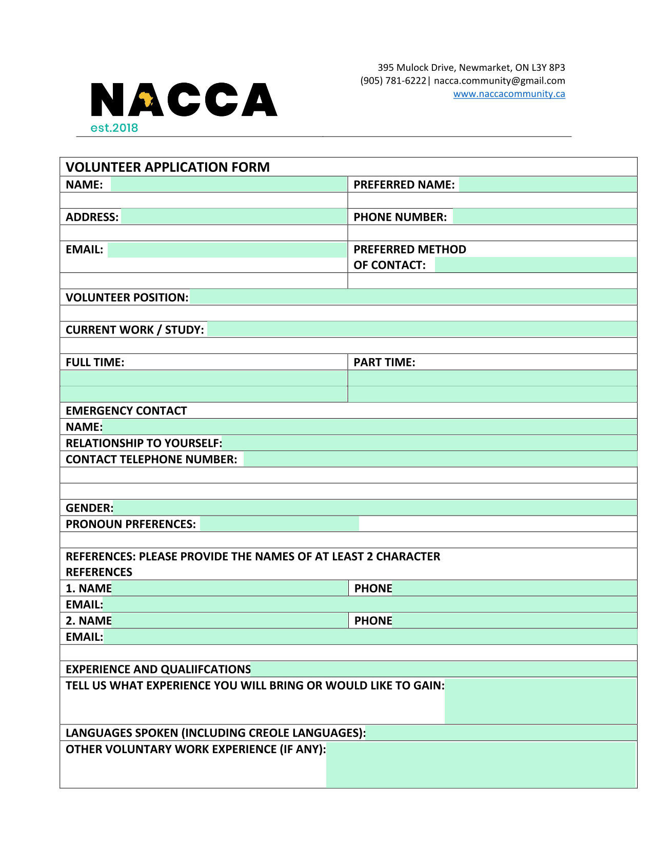 Volunteer Application Form screenshot