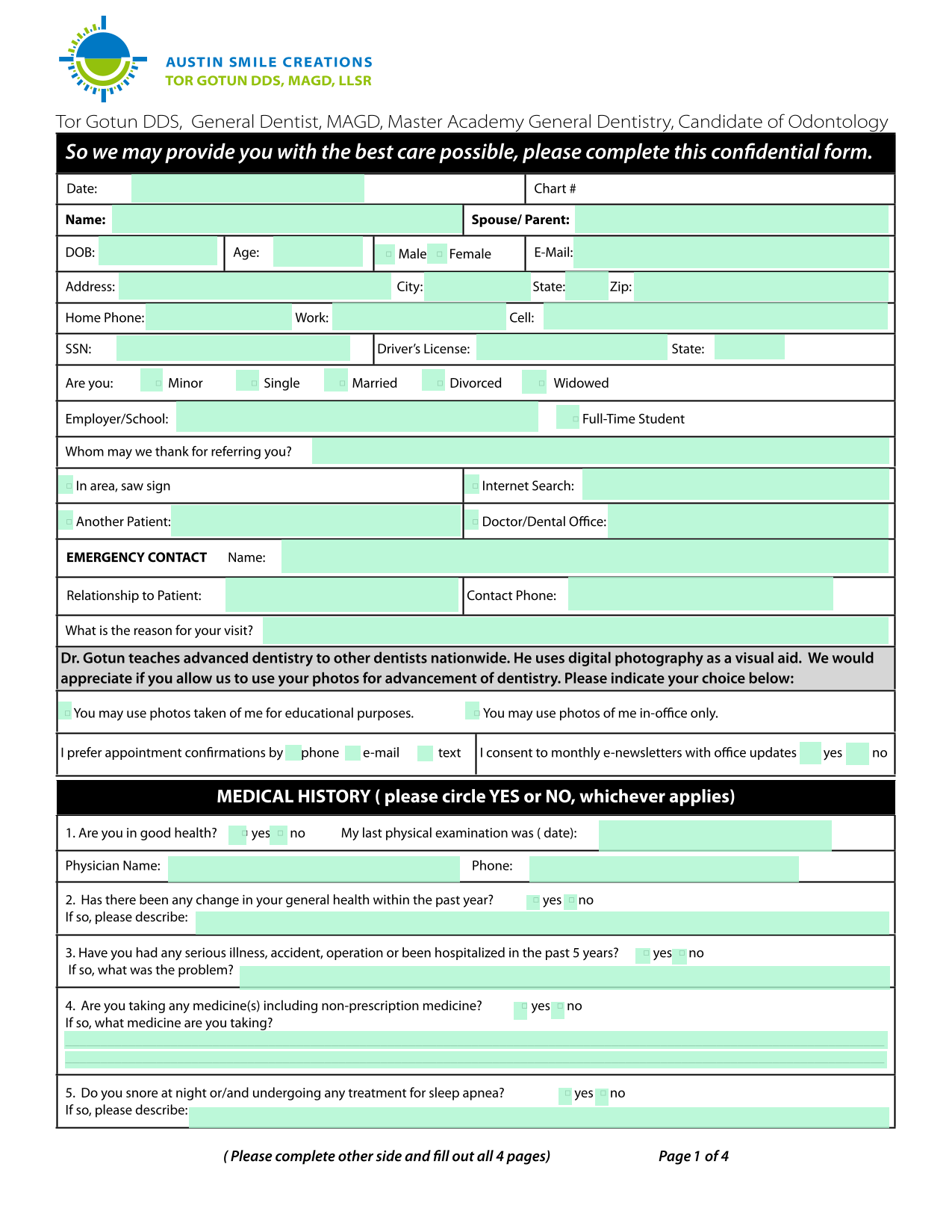 Patient Intake Form screenshot