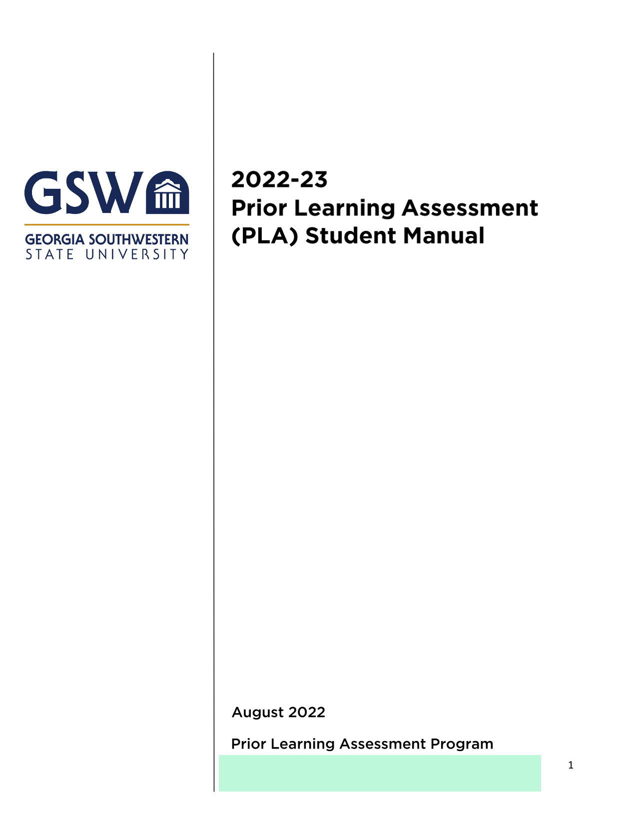 Prior Learning Assessment Program Handbook screenshot