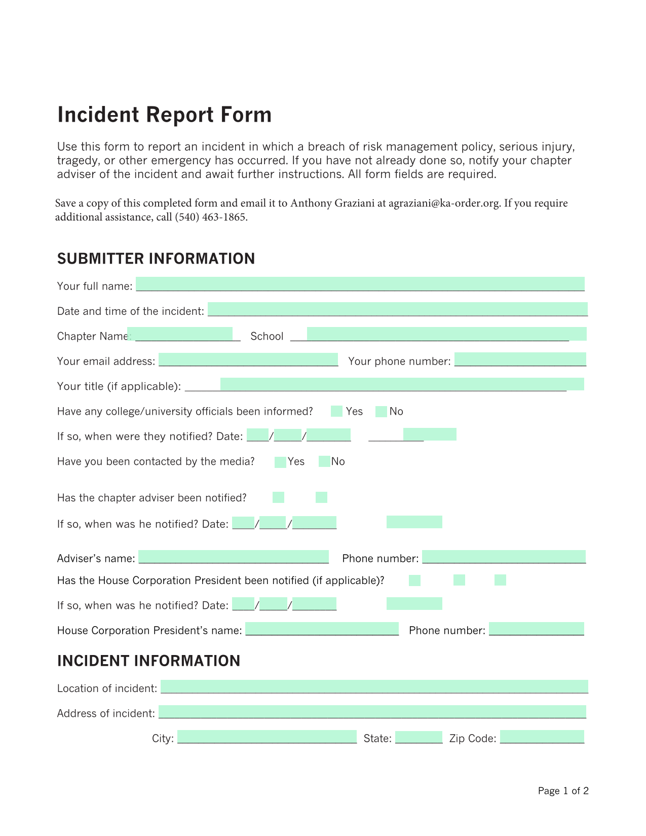 Incident Report Form screenshot