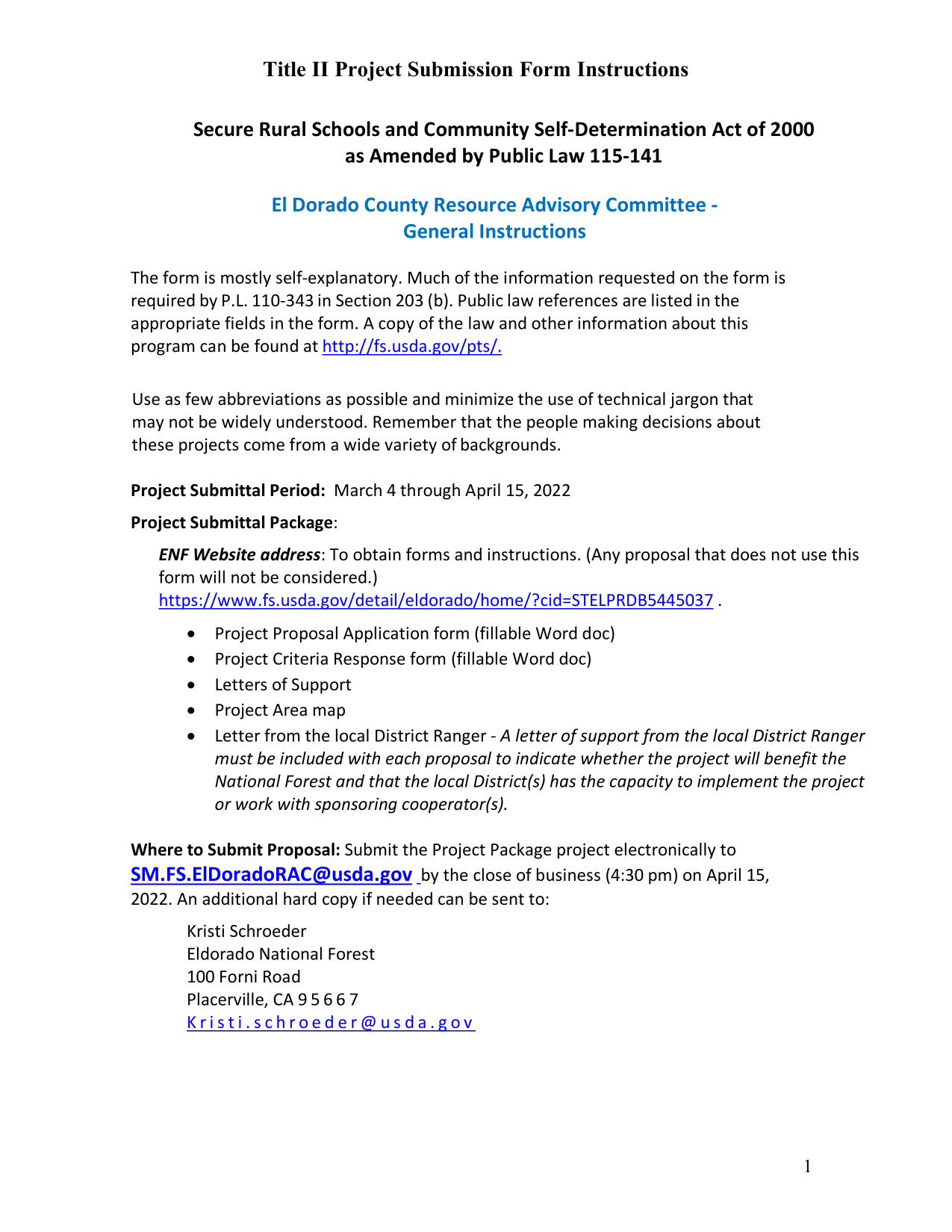 Title II Project Submission Form Instructions screenshot