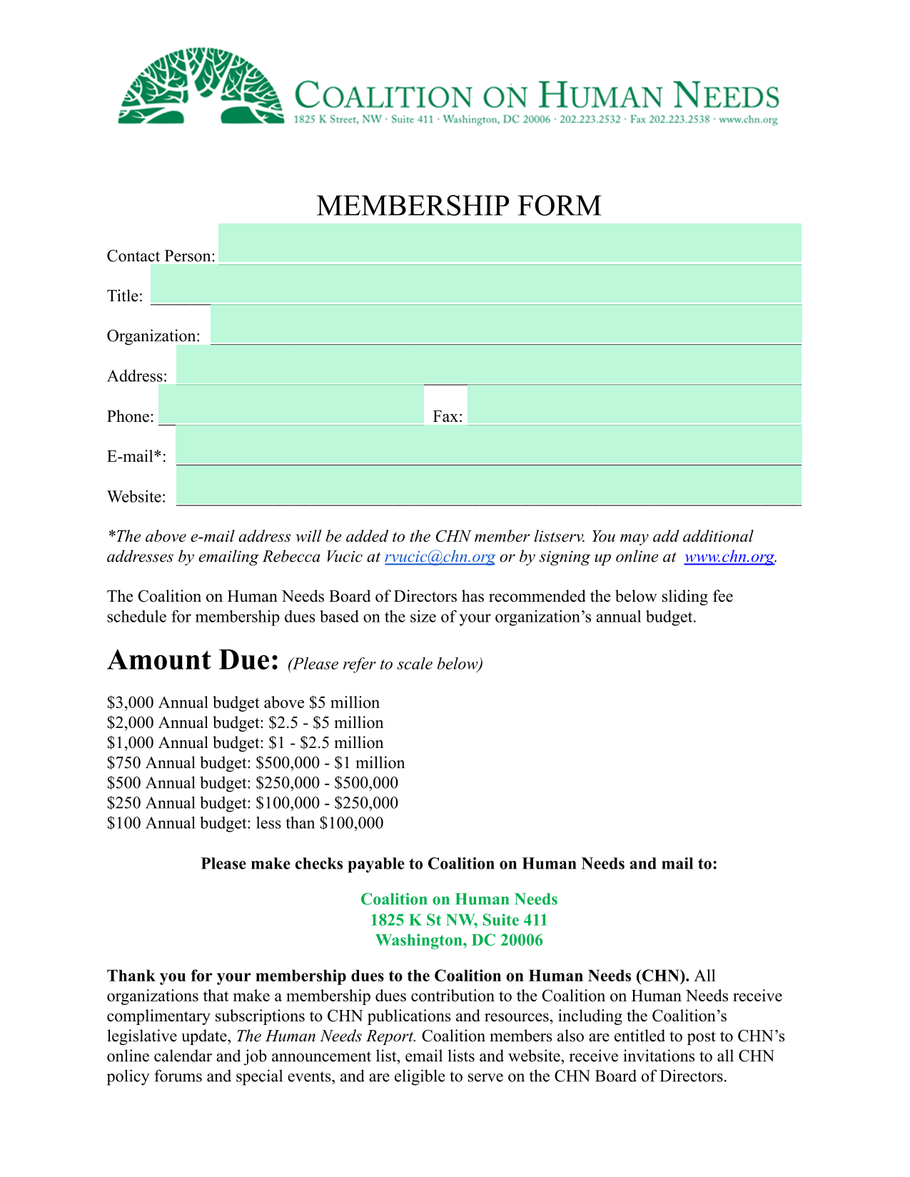 MEMBERSHIP FORM screenshot