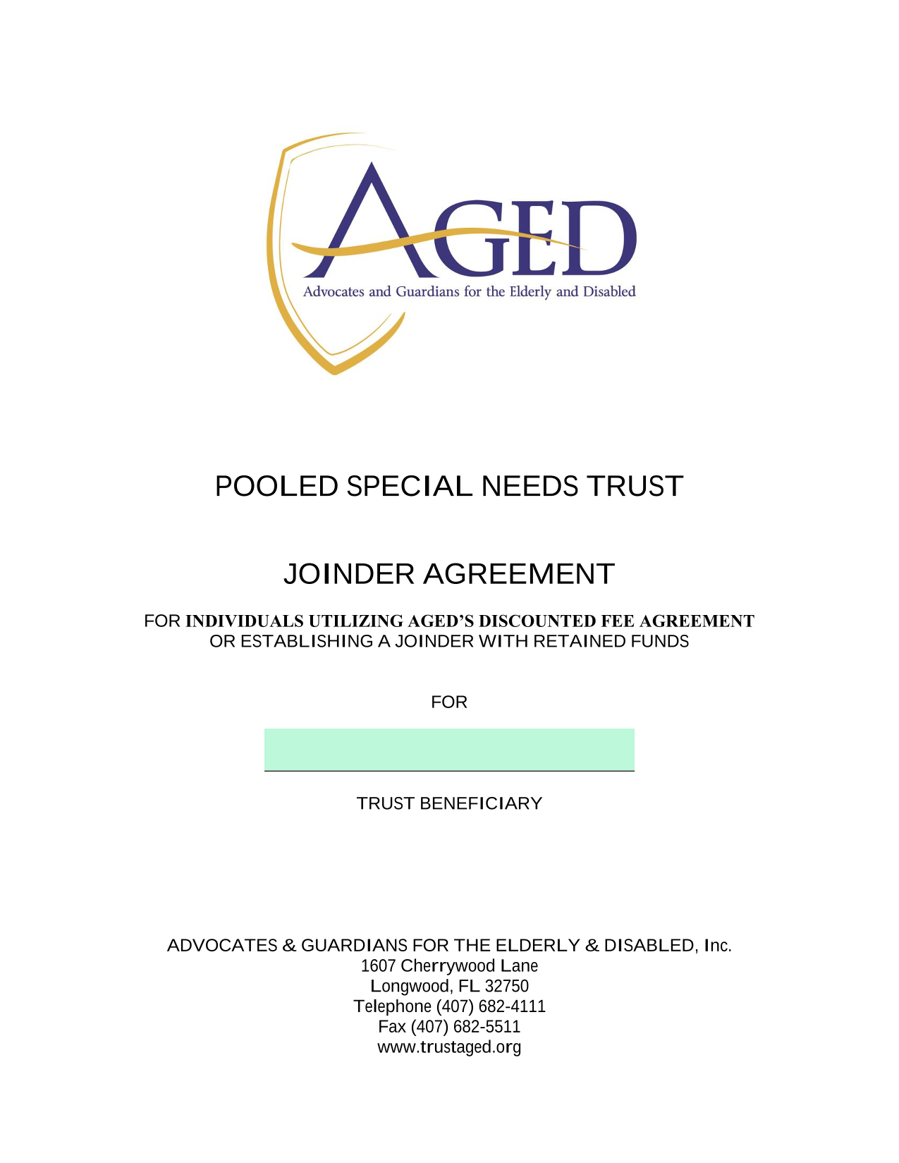Pooled Special Needs Trust Joinder Agreement screenshot