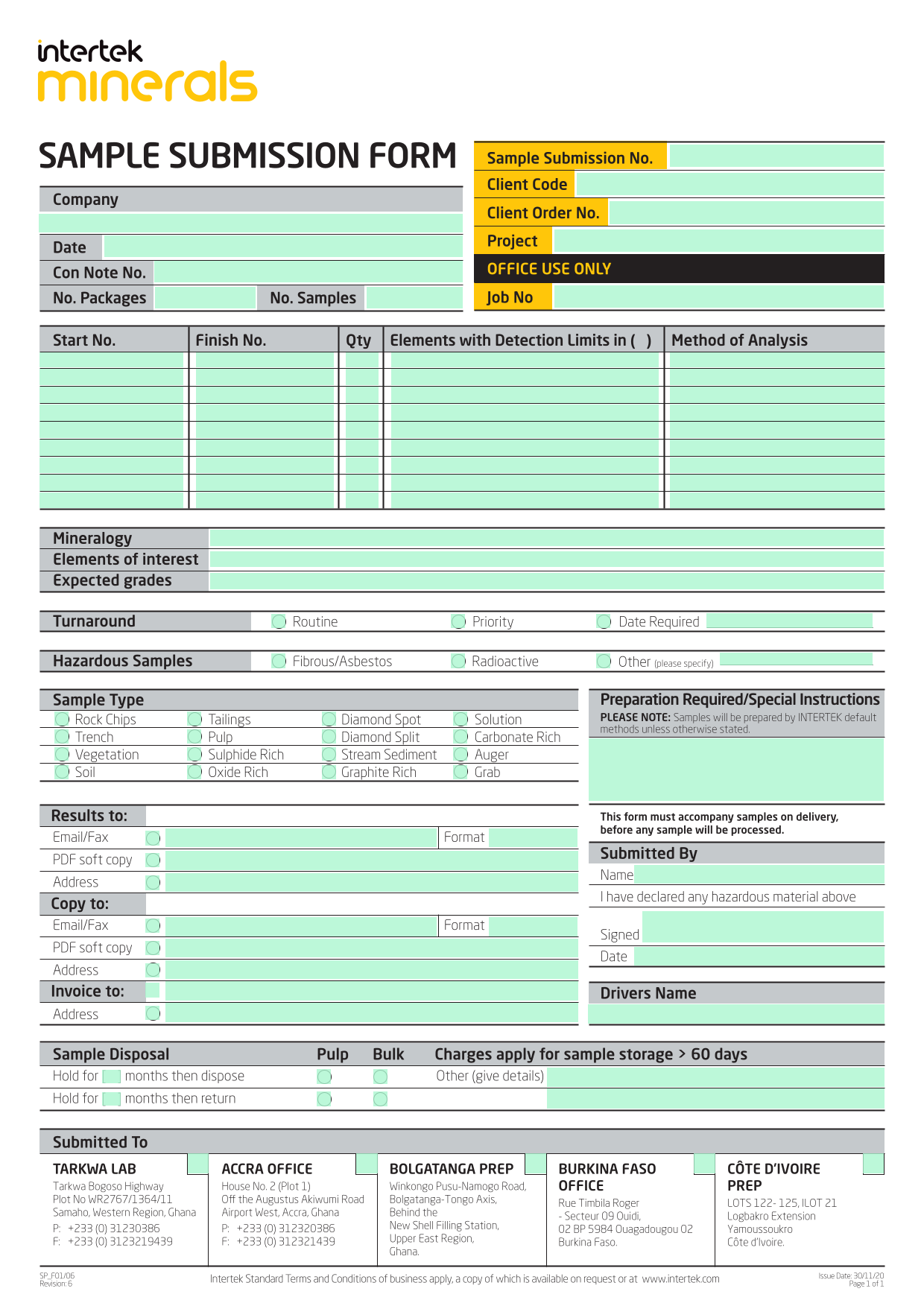 Sample Submission Form screenshot