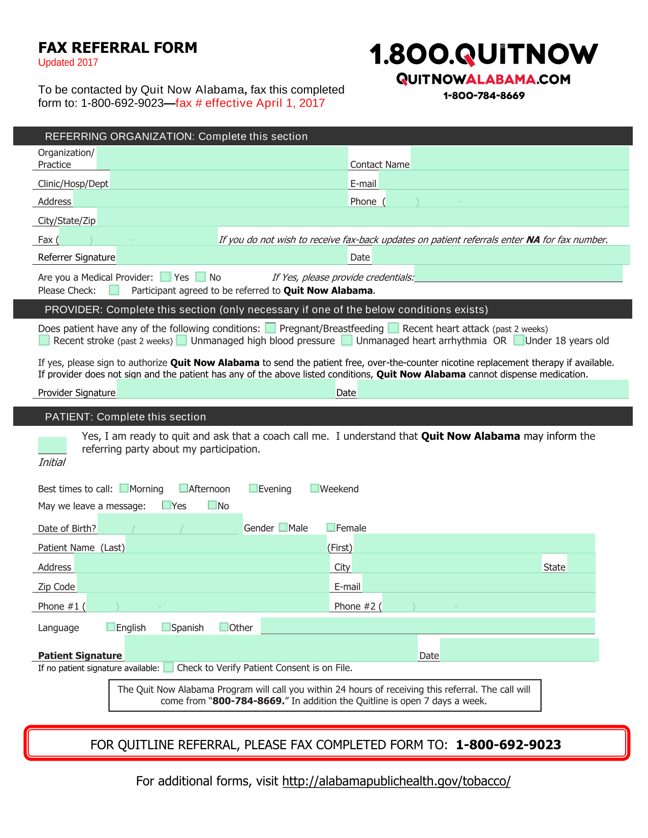 FAX REFERRAL FORM screenshot