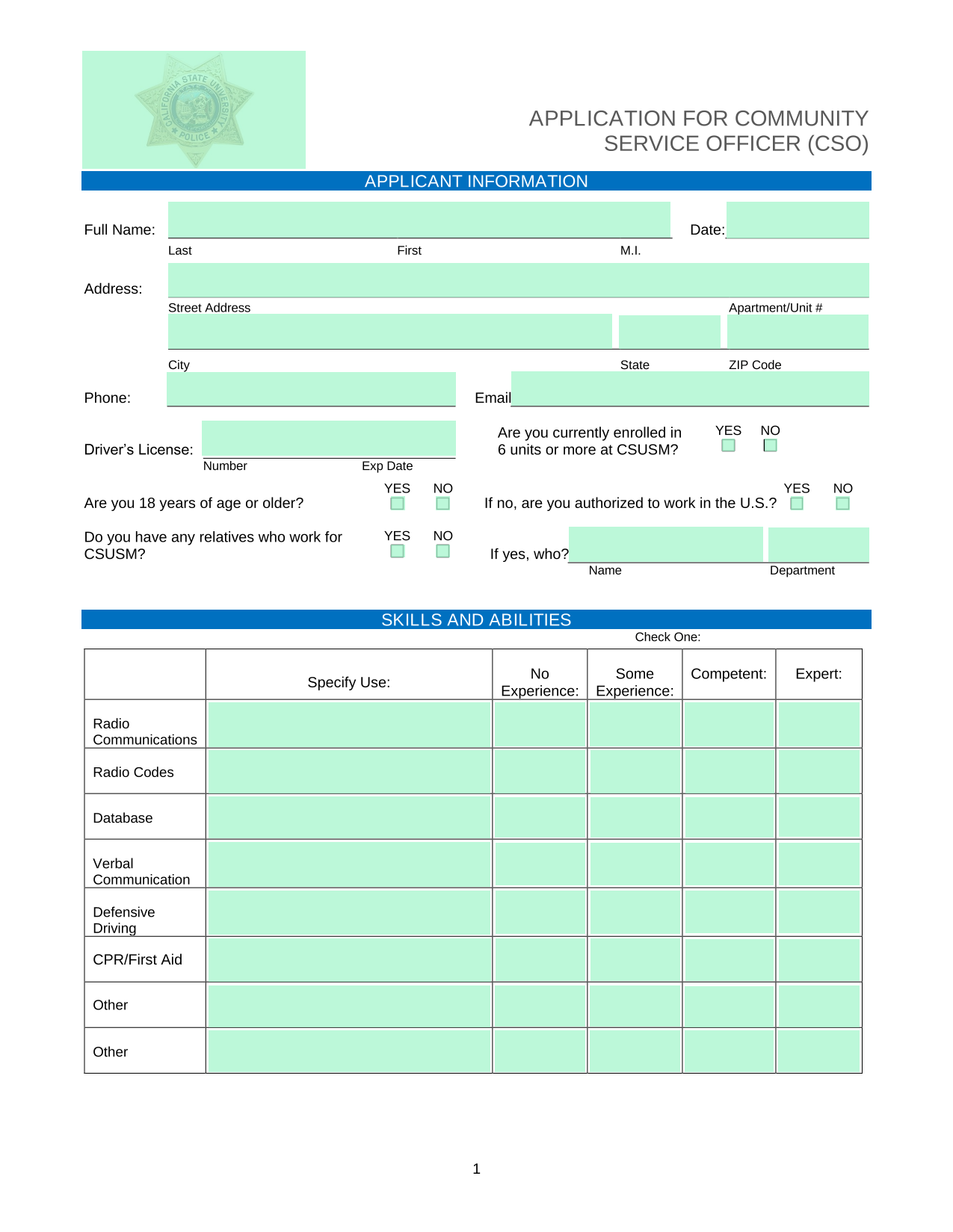 APPLICATION FOR COMMUNITY SERVICE OFFICER (CSO) screenshot