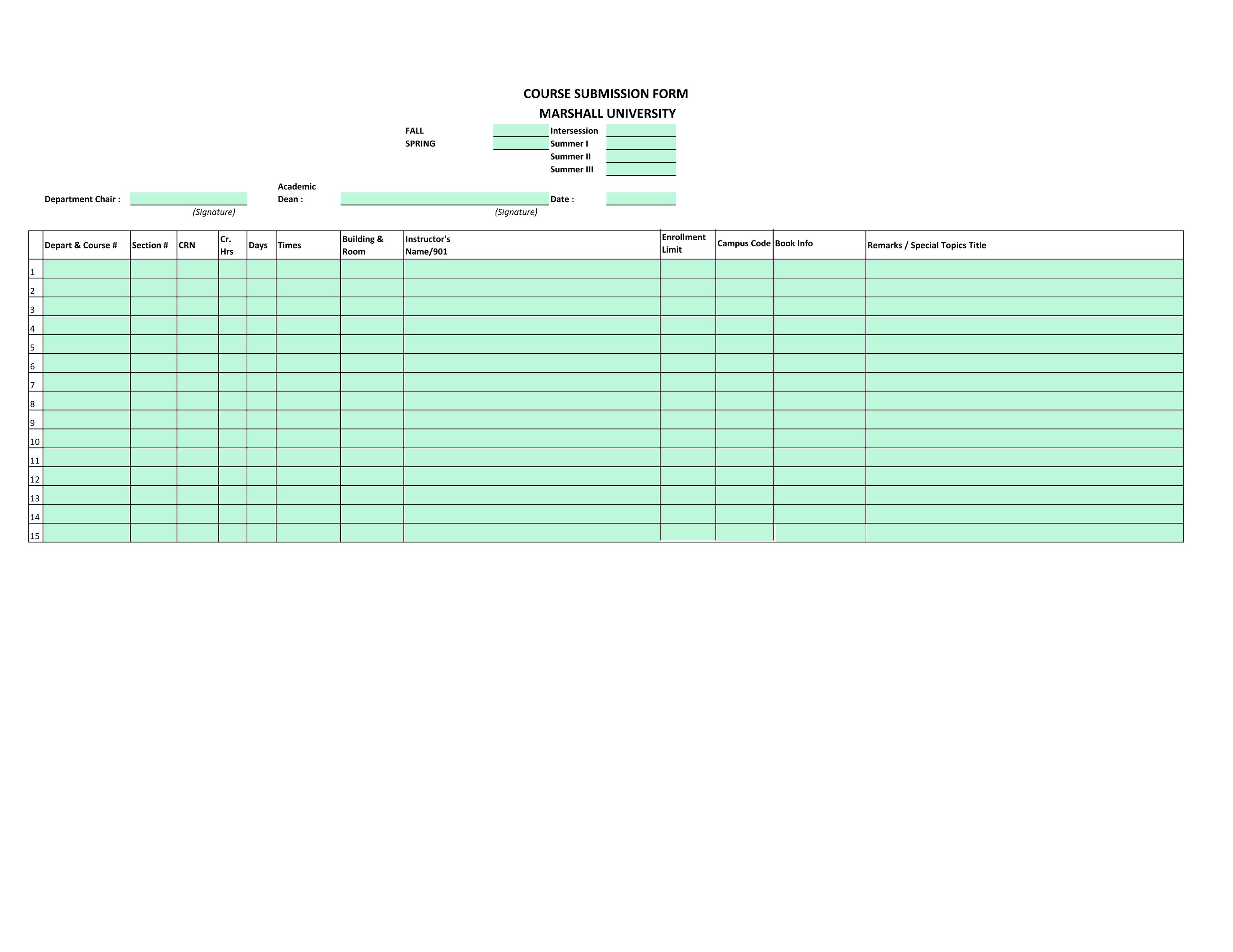 Course Submission Form screenshot