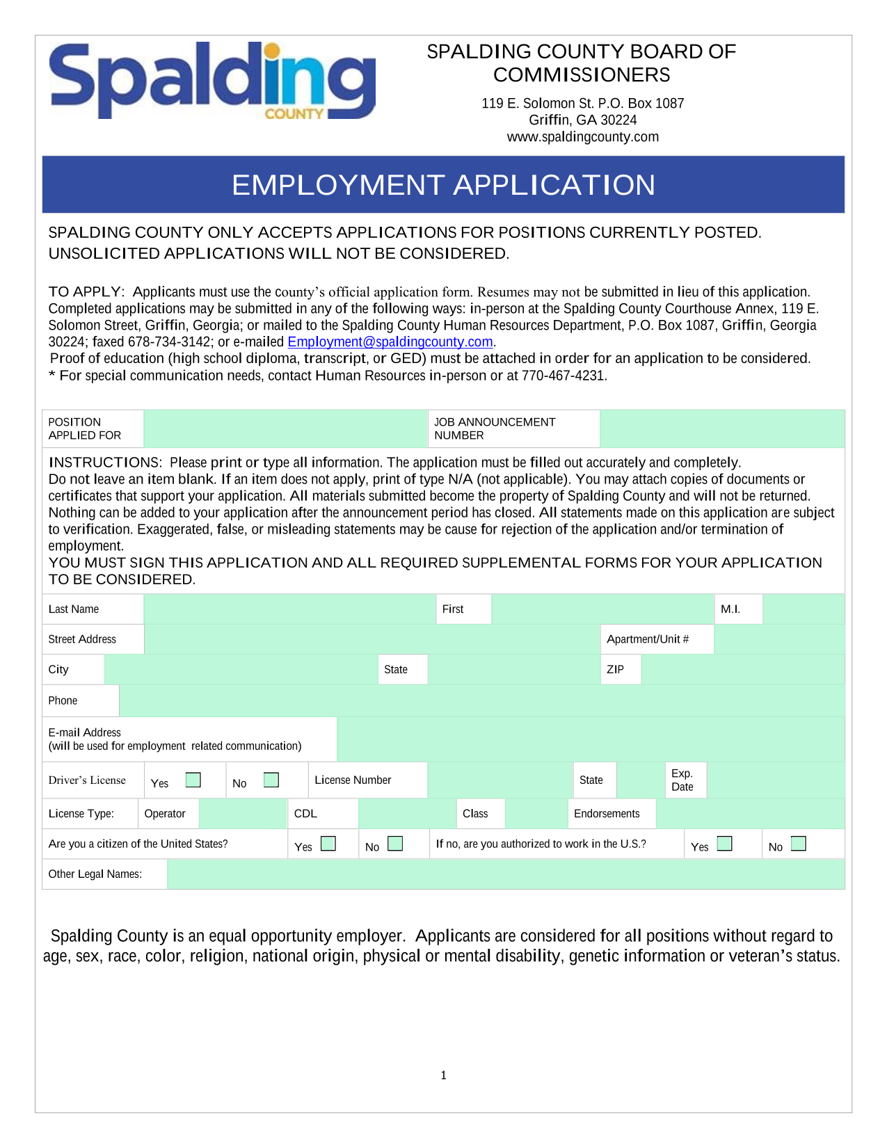 EMPLOYMENT APPLICATION screenshot