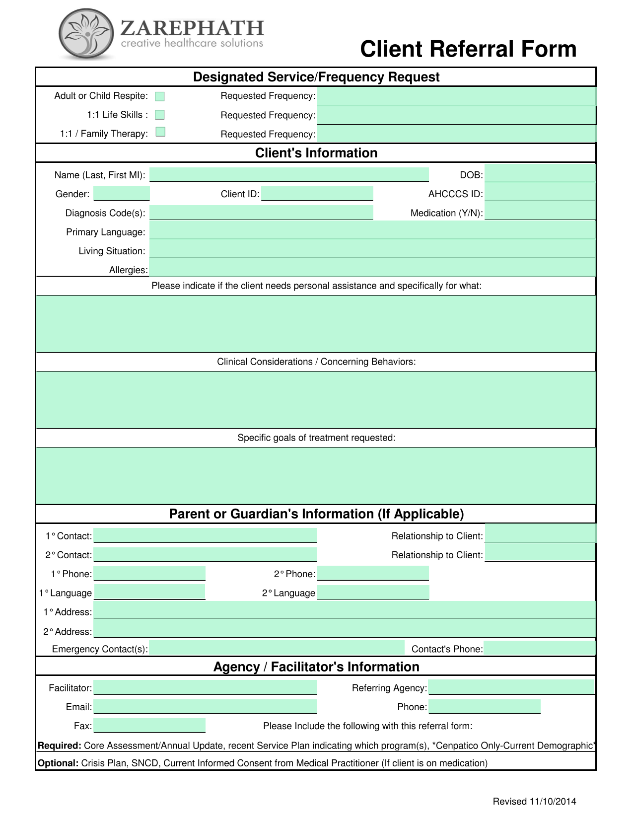 Client Referral Form screenshot