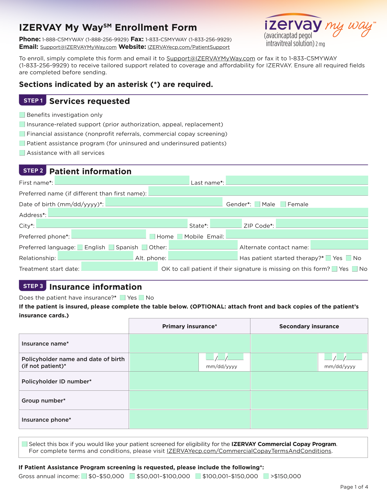 IZERVAY My WaySM Enrollment Form screenshot