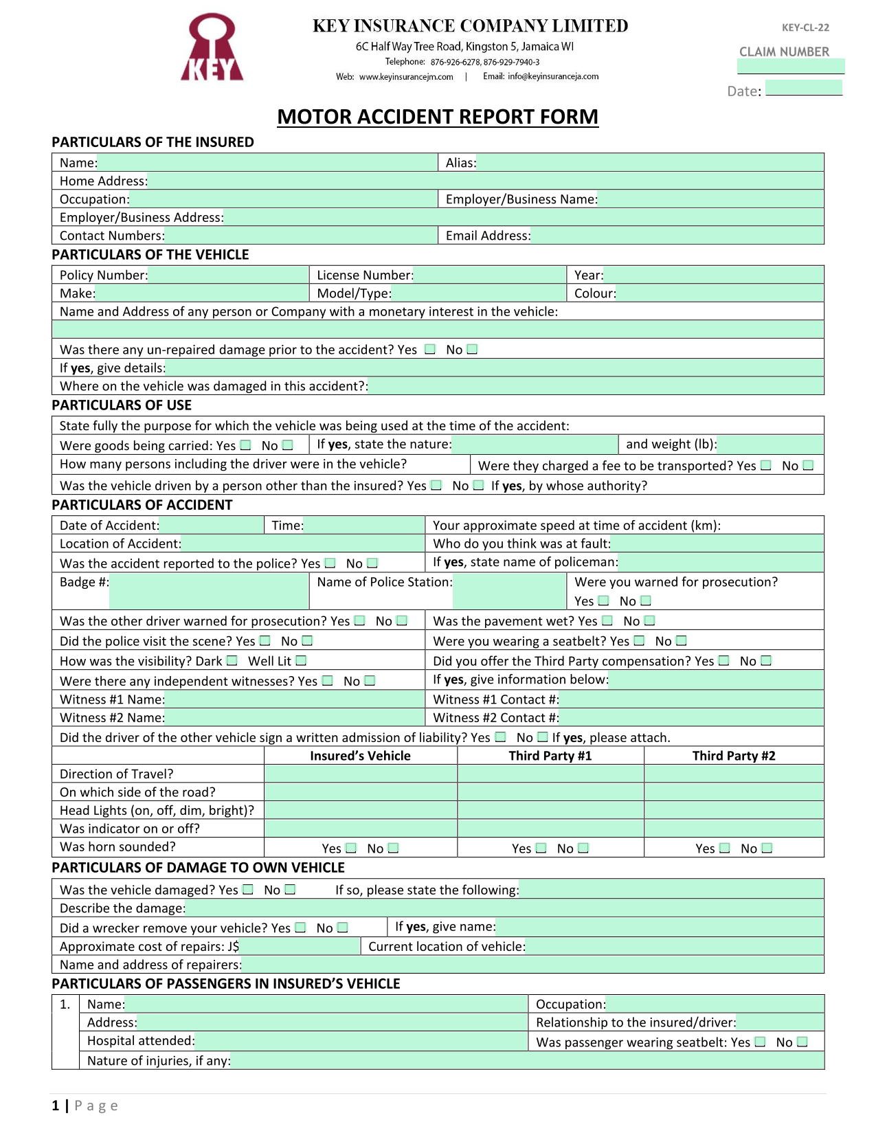 MOTOR ACCIDENT REPORT FORM screenshot