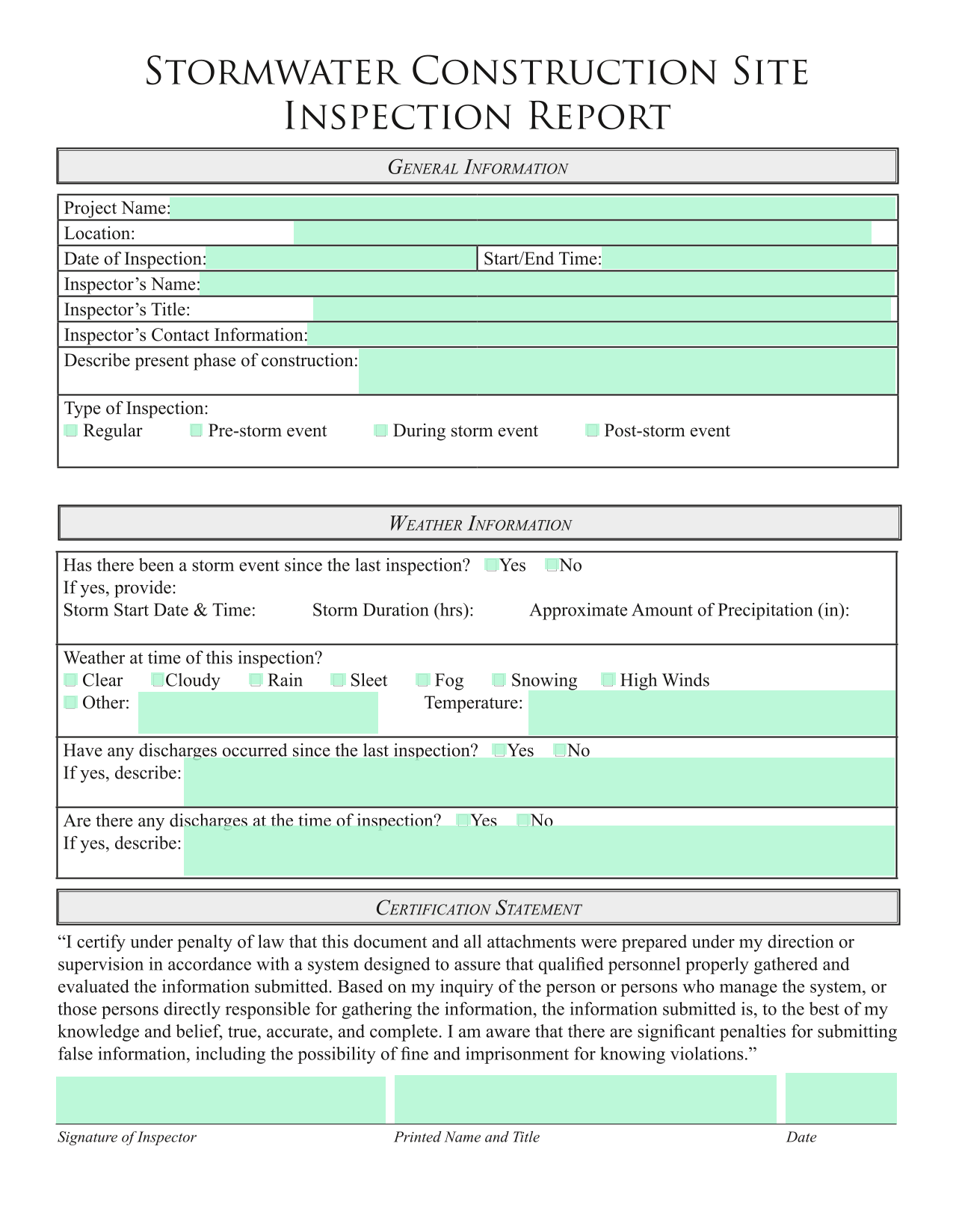 Stormwater Construction Site Inspection Report screenshot