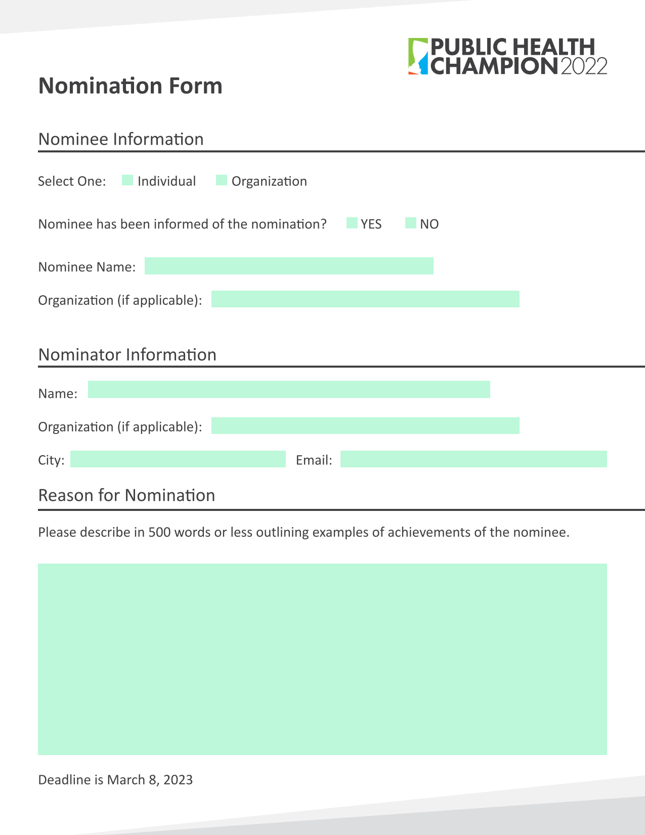 Nomination Form screenshot