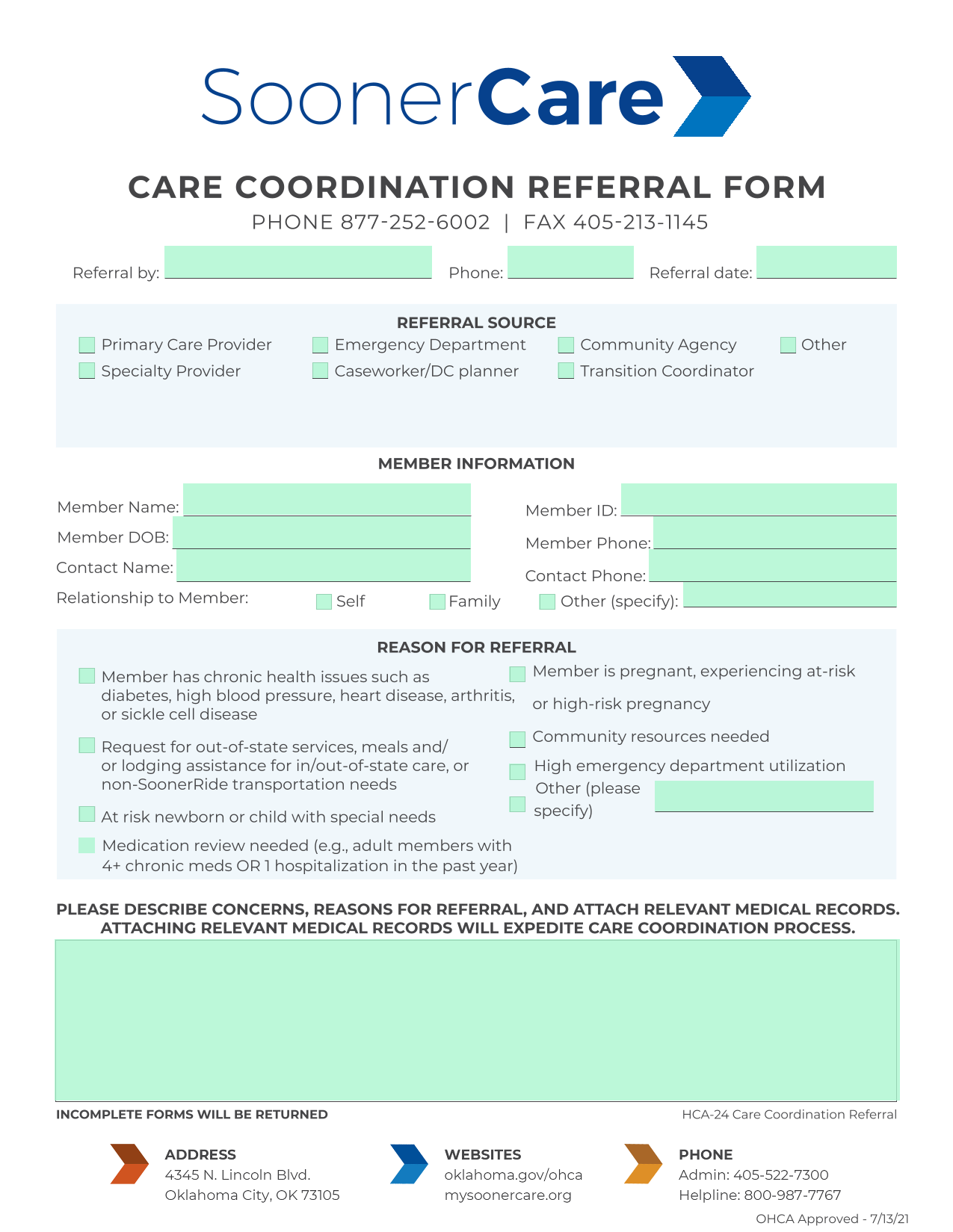 Care Coordination Referral Form screenshot