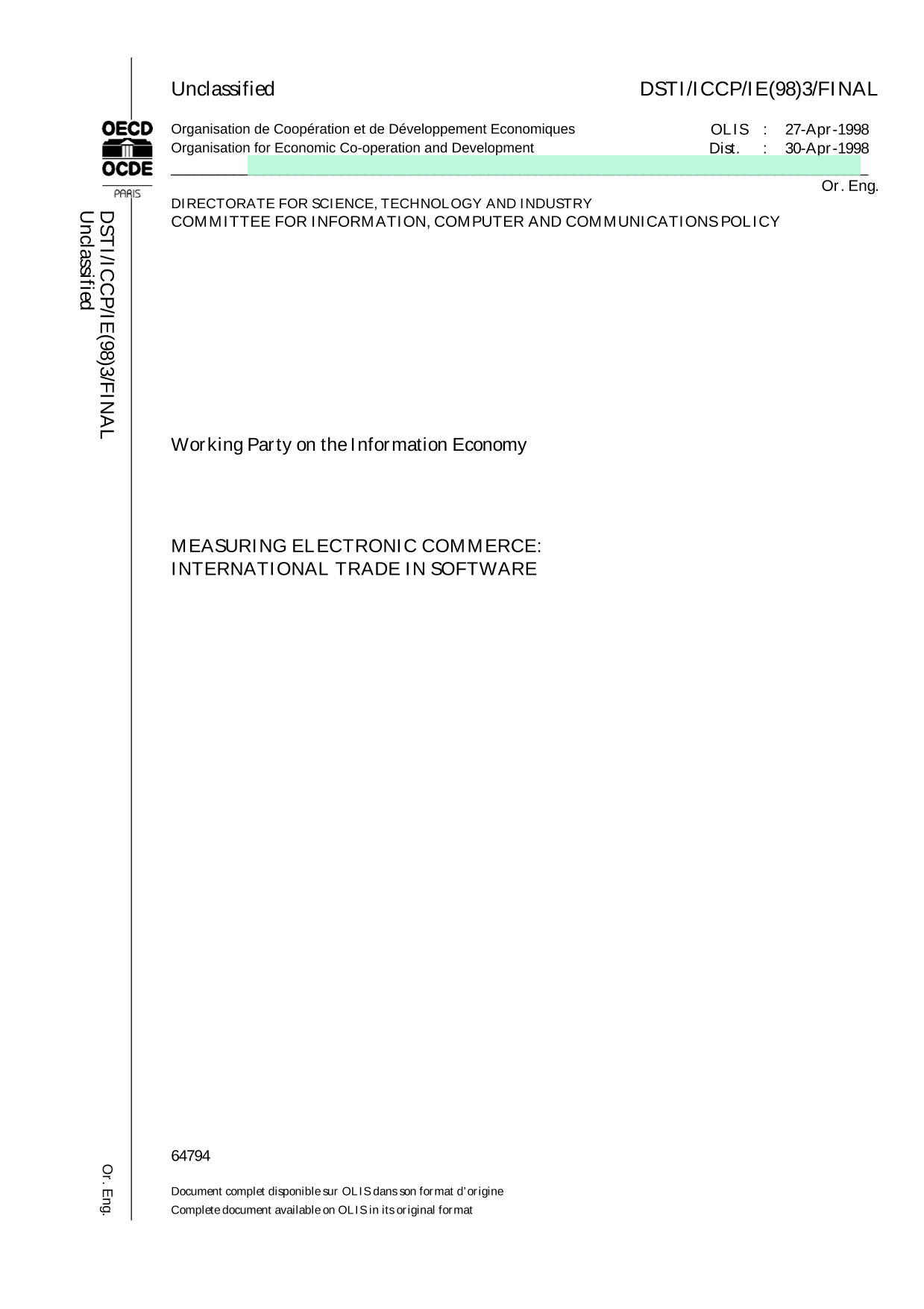 Measuring Electronic Commerce International Trade In Software screenshot