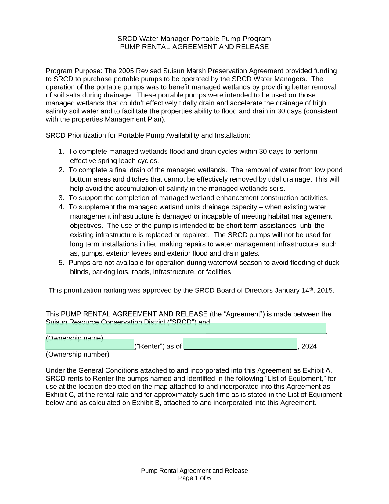Pump Rental Agreement And Release screenshot