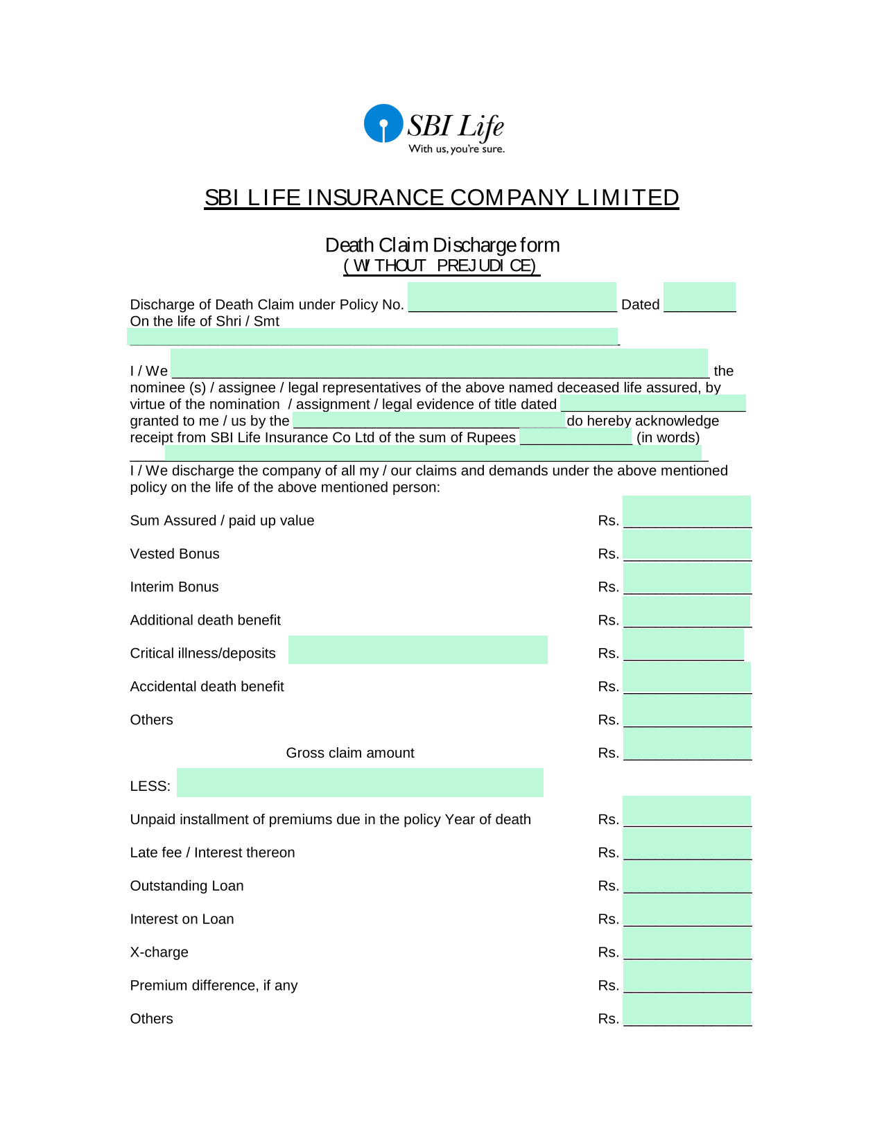 Death Claim Discharge Form screenshot