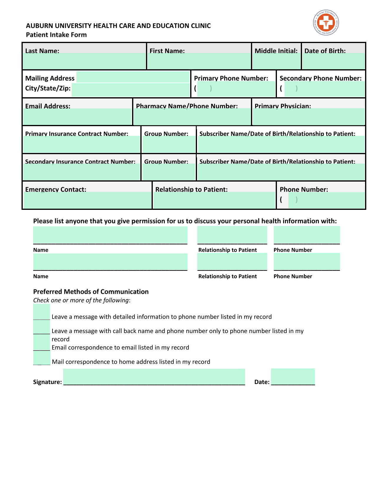 Patient Intake Form screenshot