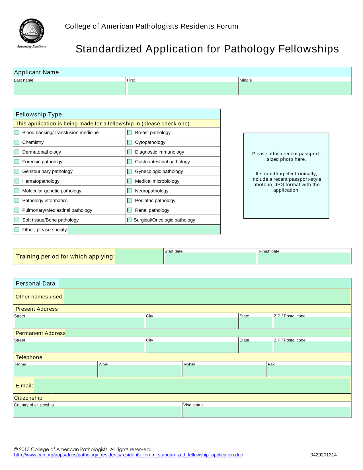 Standardized Application For Pathology Fellowships screenshot
