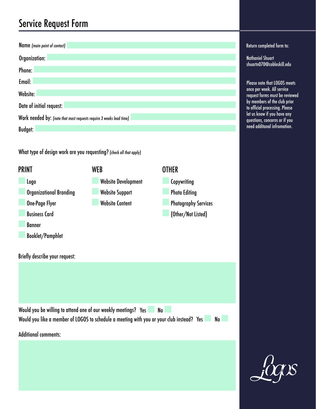 Service Request Form screenshot