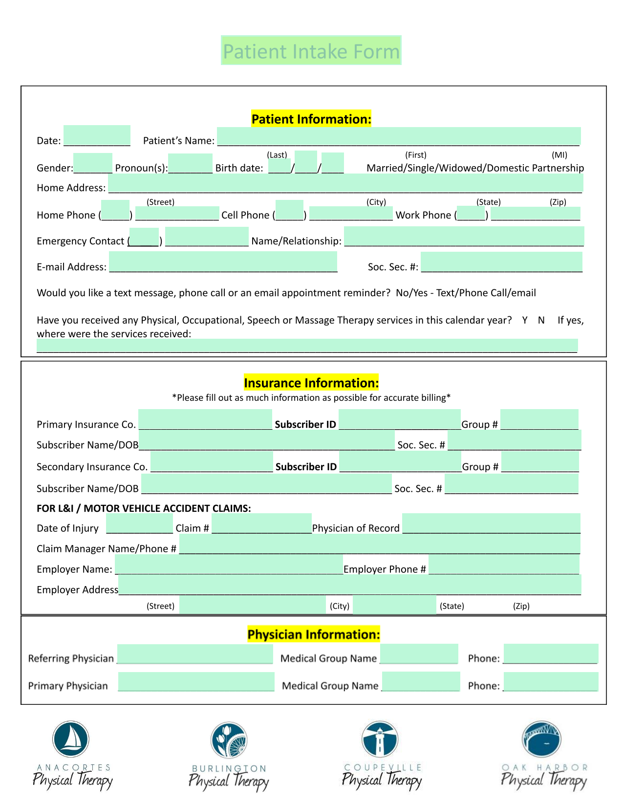 Patient Intake Form screenshot