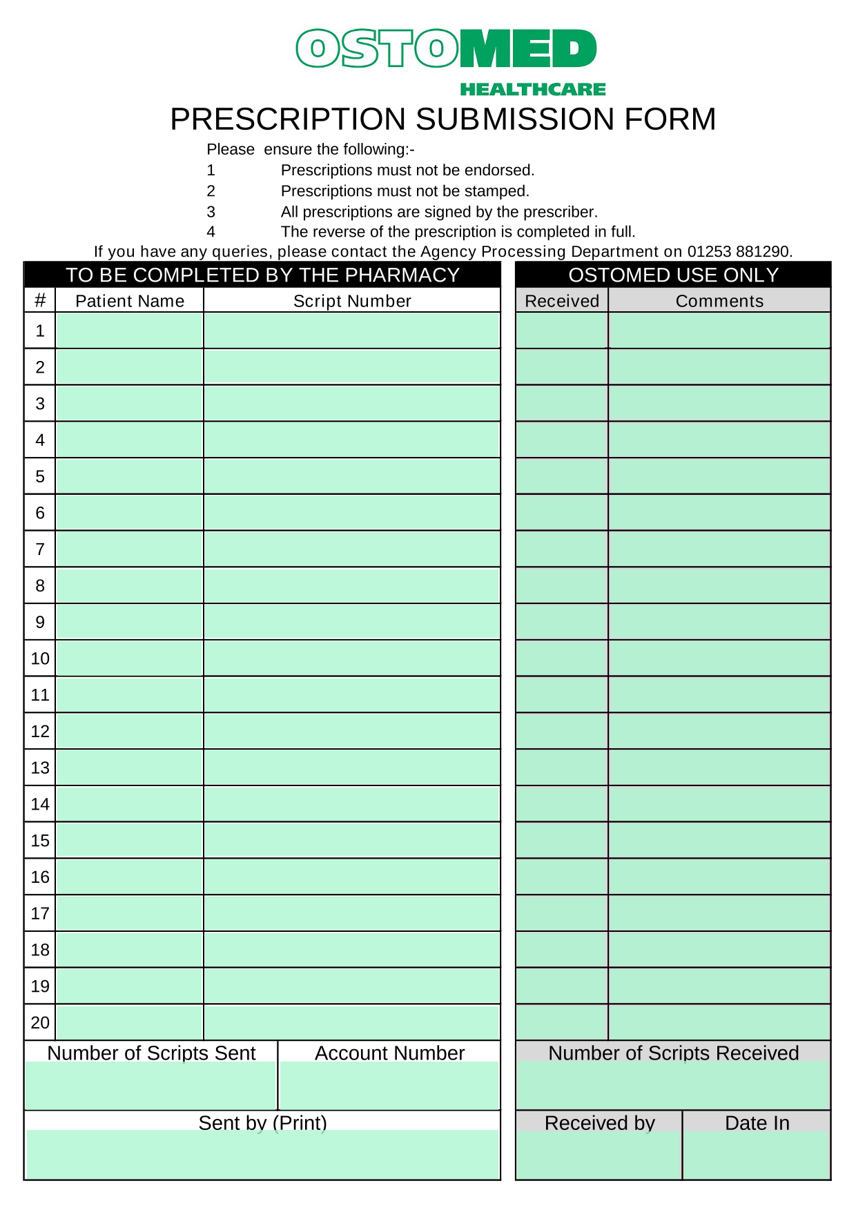 PRESCRIPTION SUBMISSION FORM screenshot