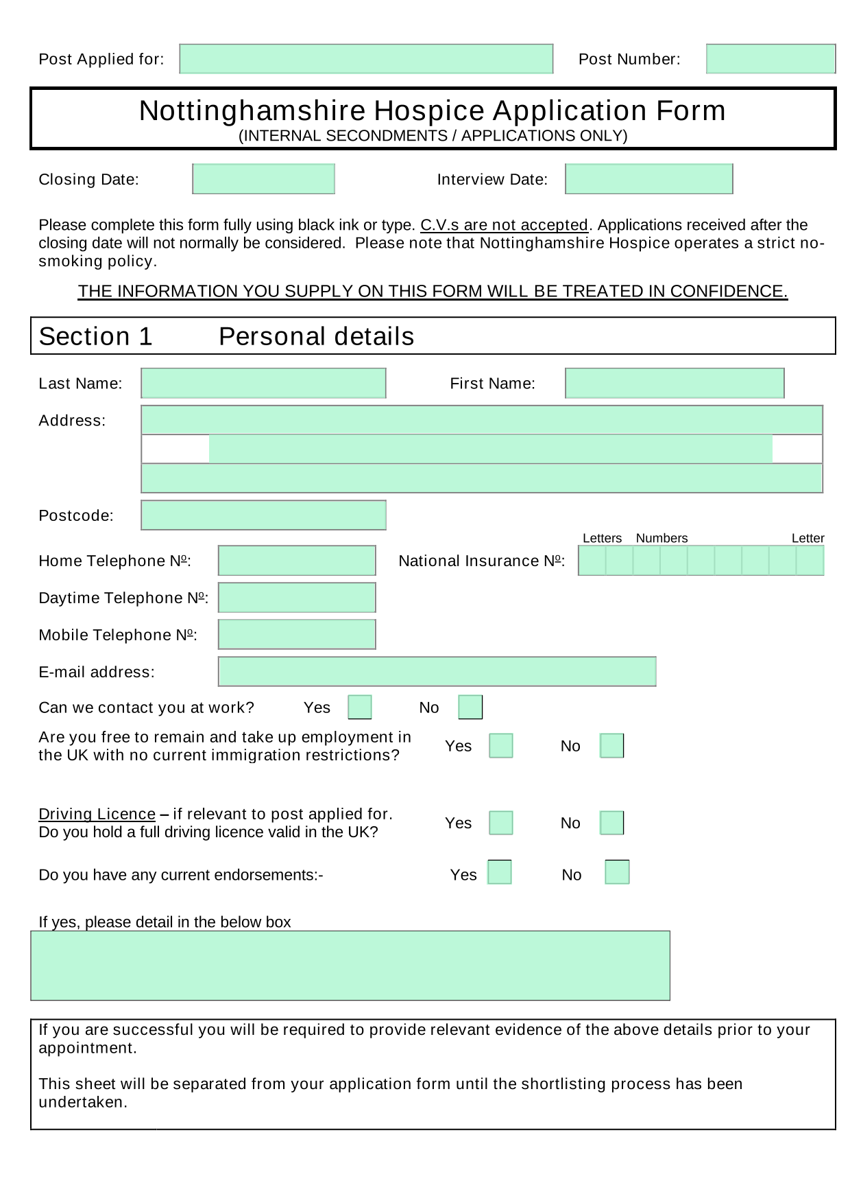 Nottinghamshire Hospice Application Form screenshot