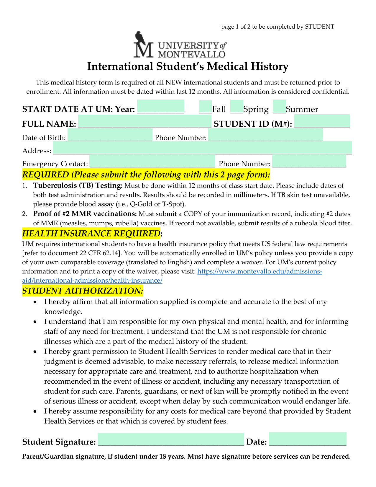 International StudentS Medical History screenshot