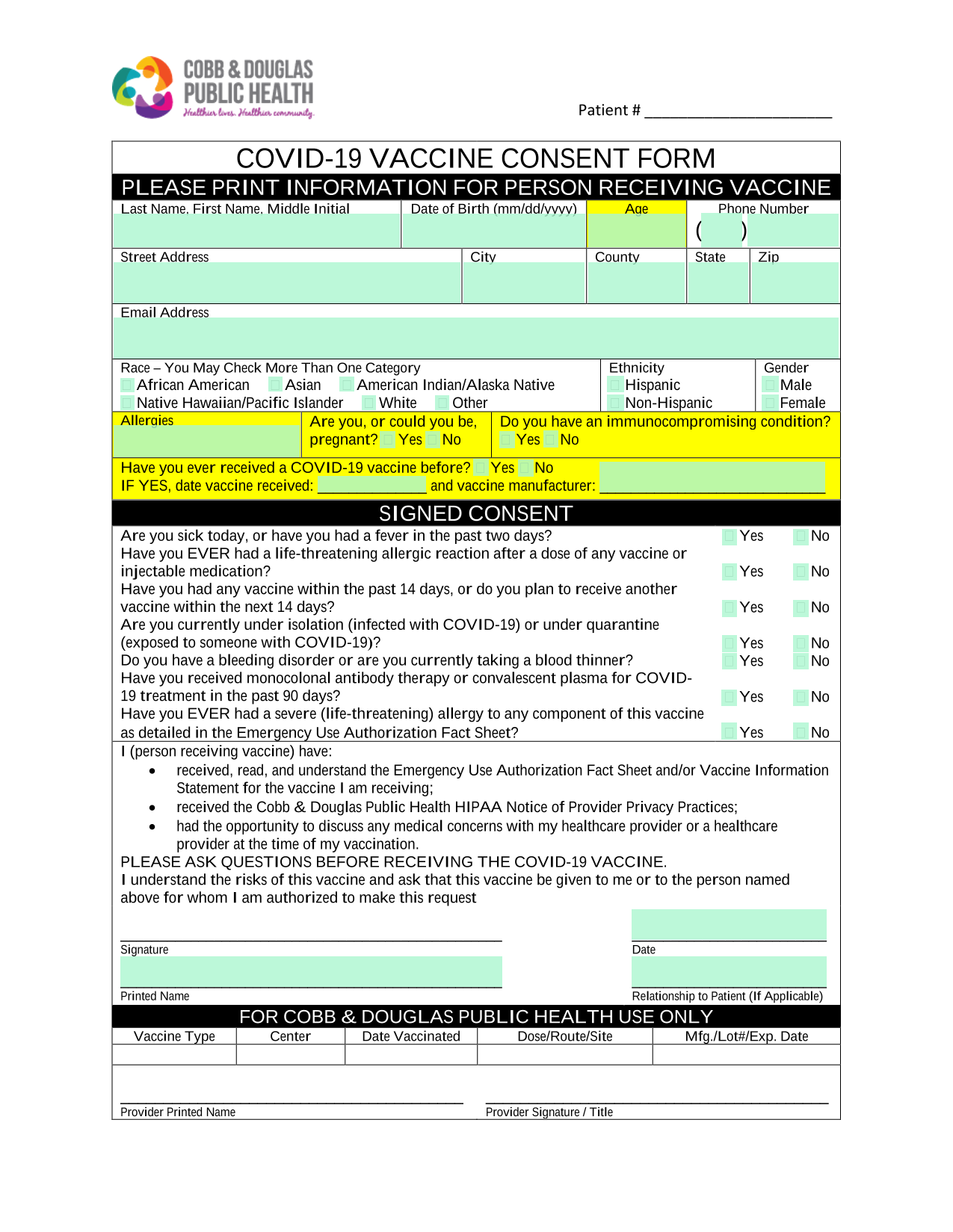 COVID 19 VACCINE CONSENT FORM screenshot