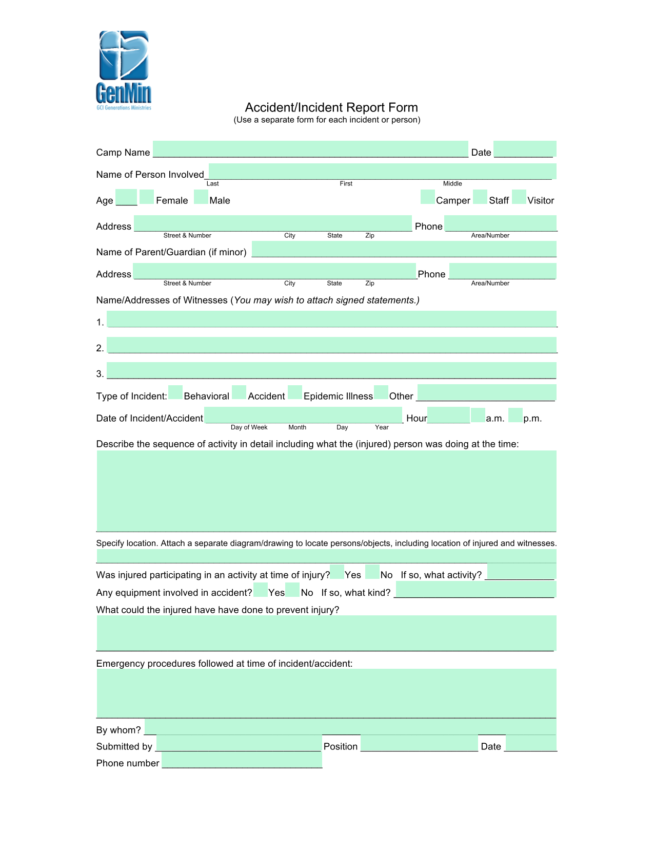 AccidentIncident Report Form screenshot