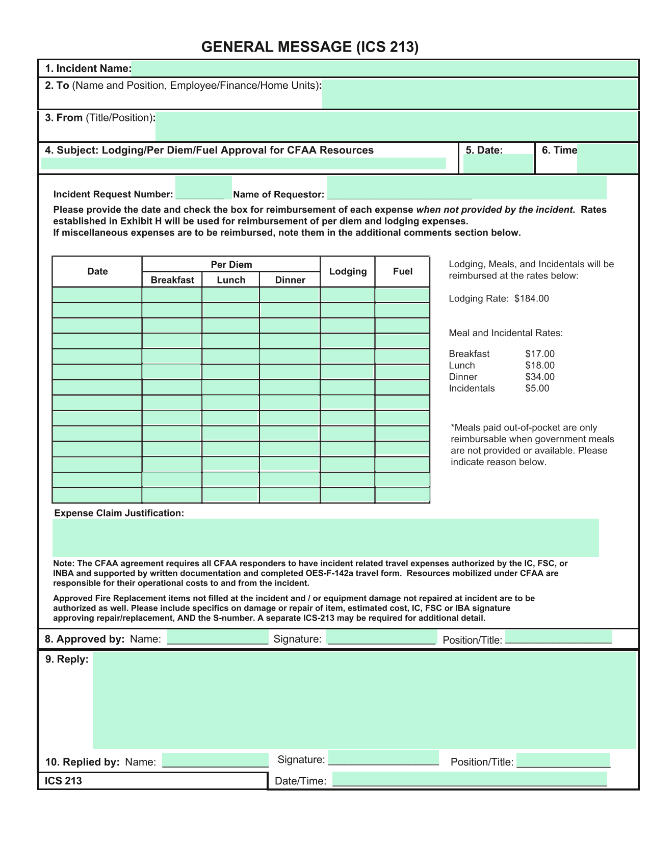 ICS 213 General Message screenshot