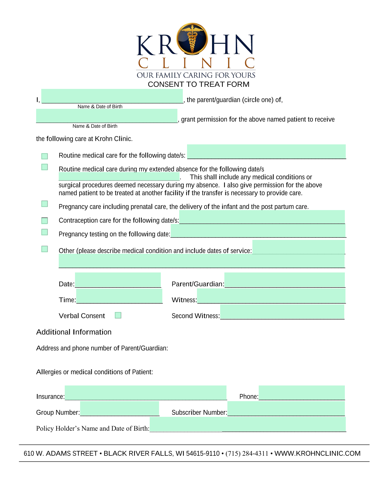CONSENT TO TREAT FORM screenshot