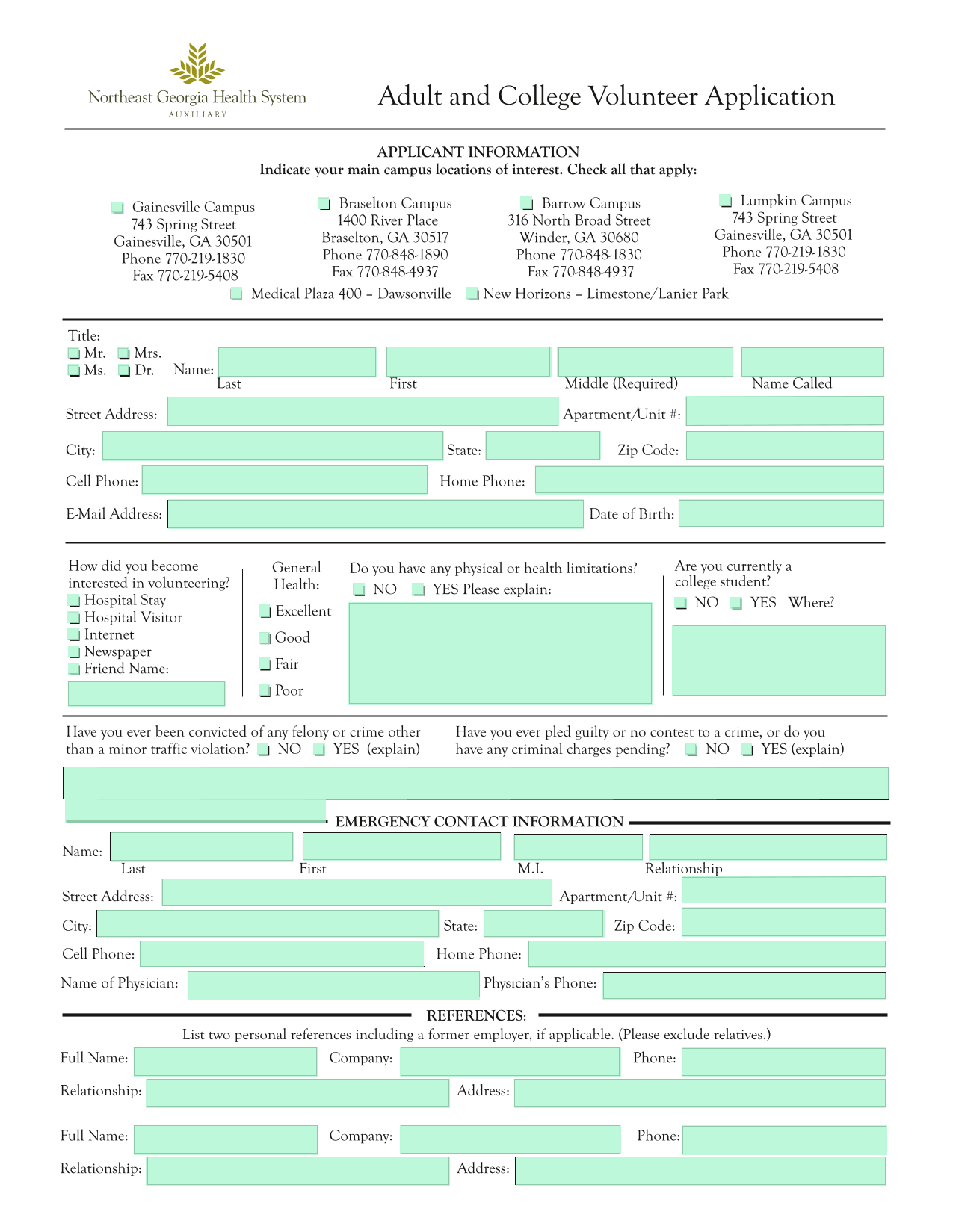 Adult And College Volunteer Application screenshot