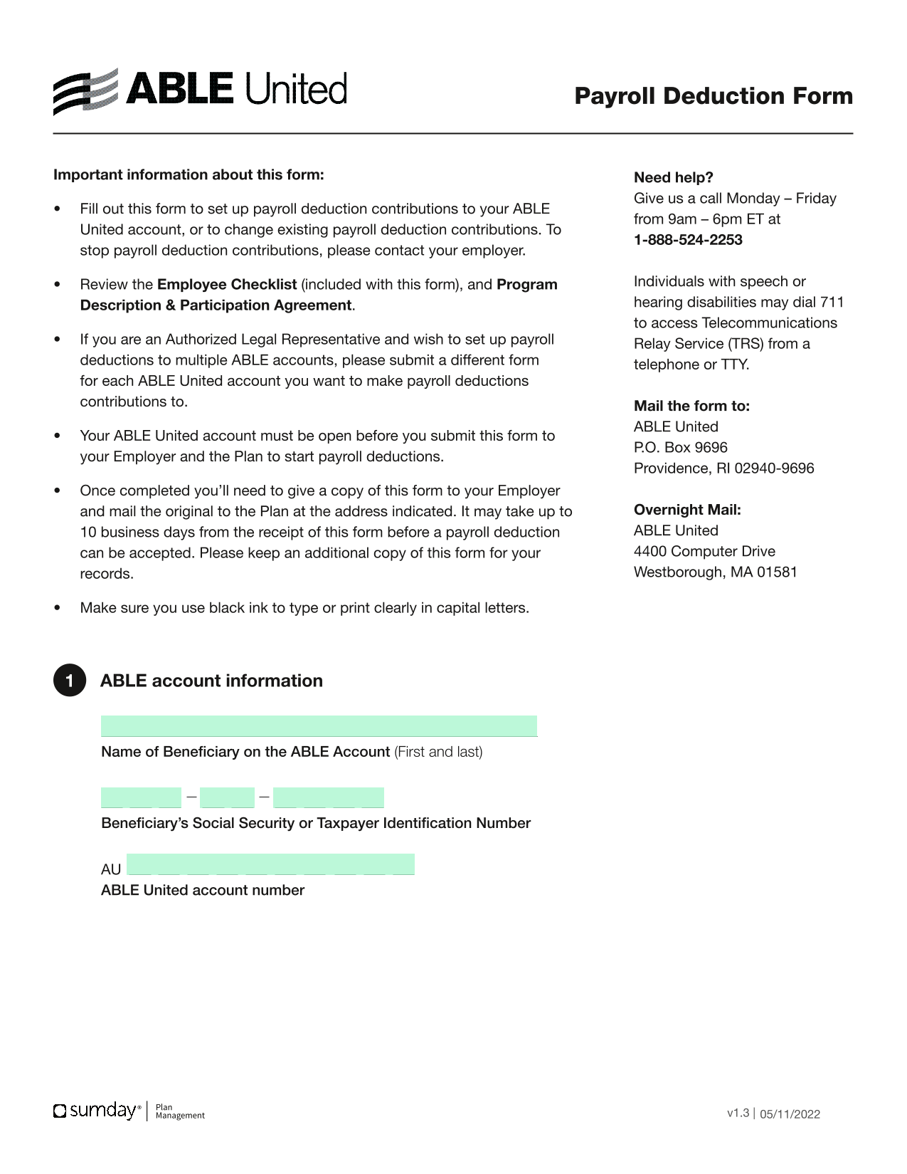Payroll Deduction Form screenshot