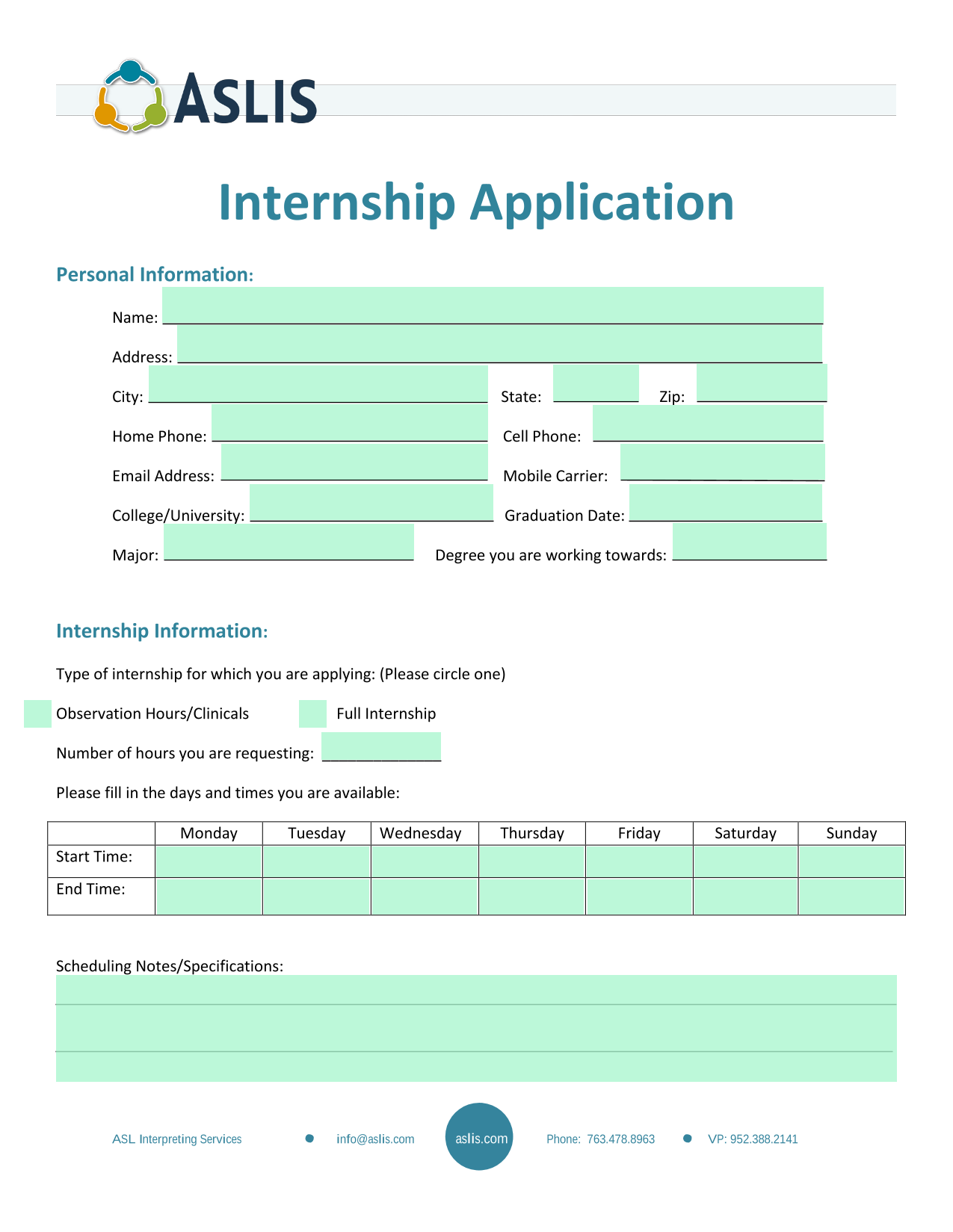 Internship Application screenshot