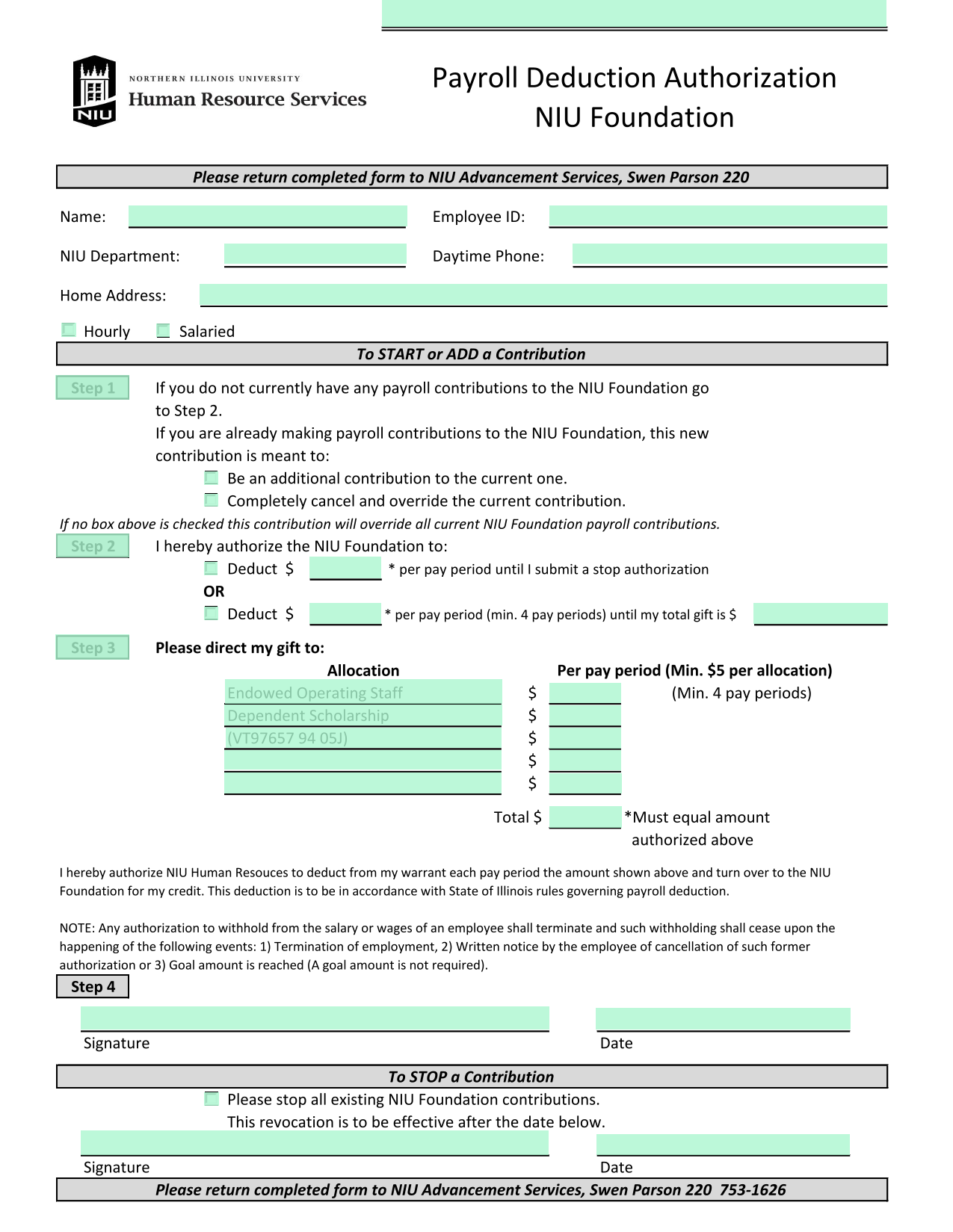 Payroll Deduction Authorization screenshot