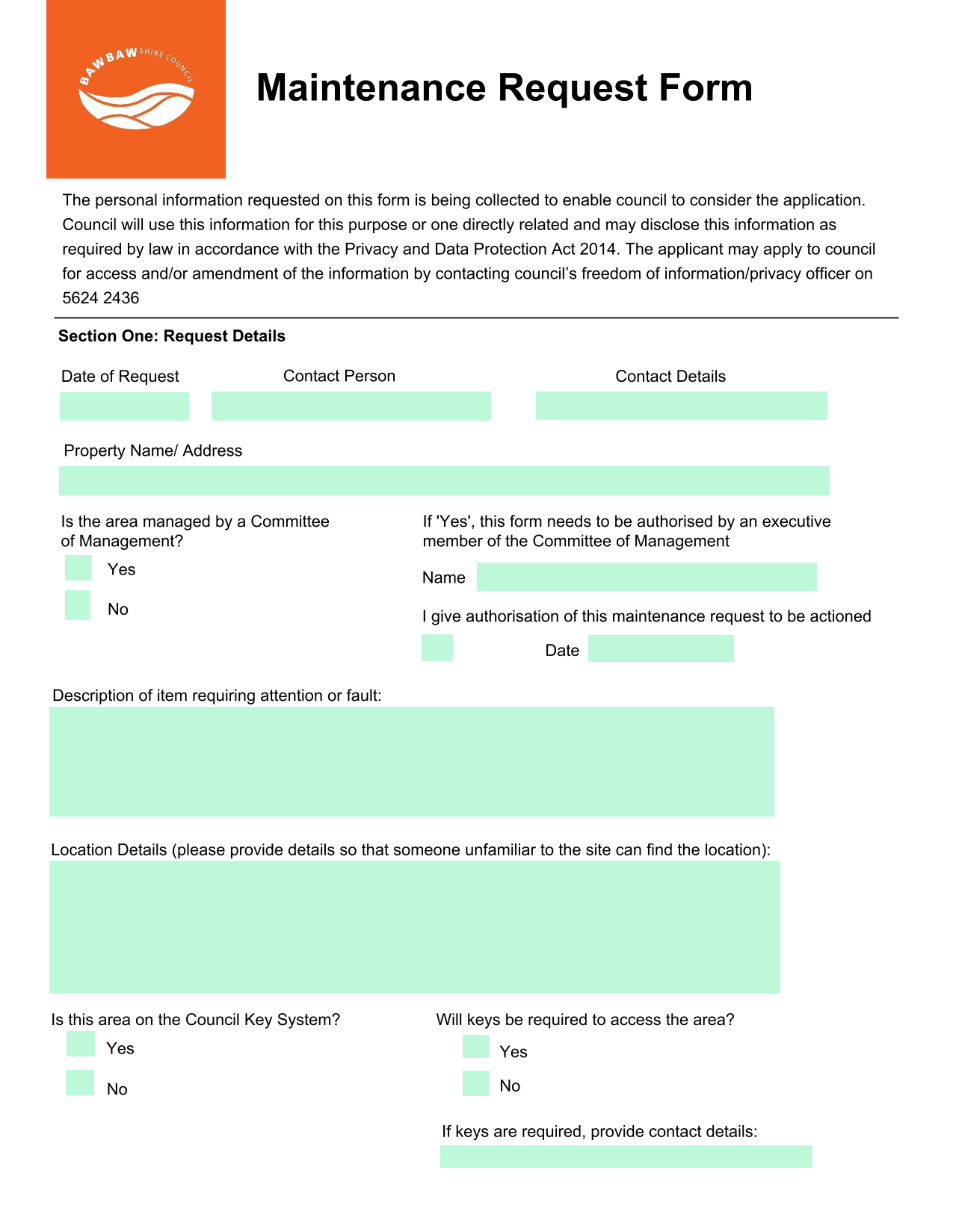 Maintenance Request Form screenshot