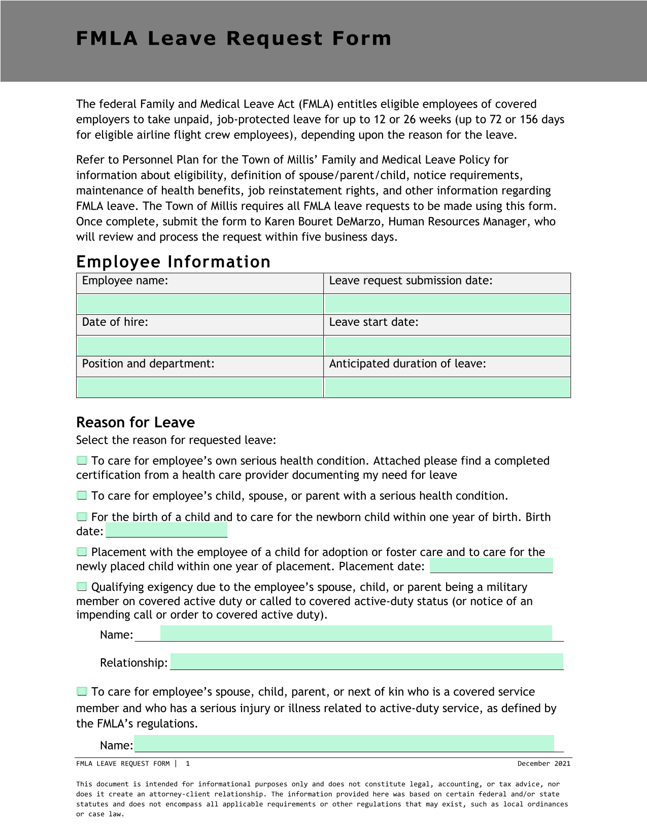FMLA Leave Request Form screenshot
