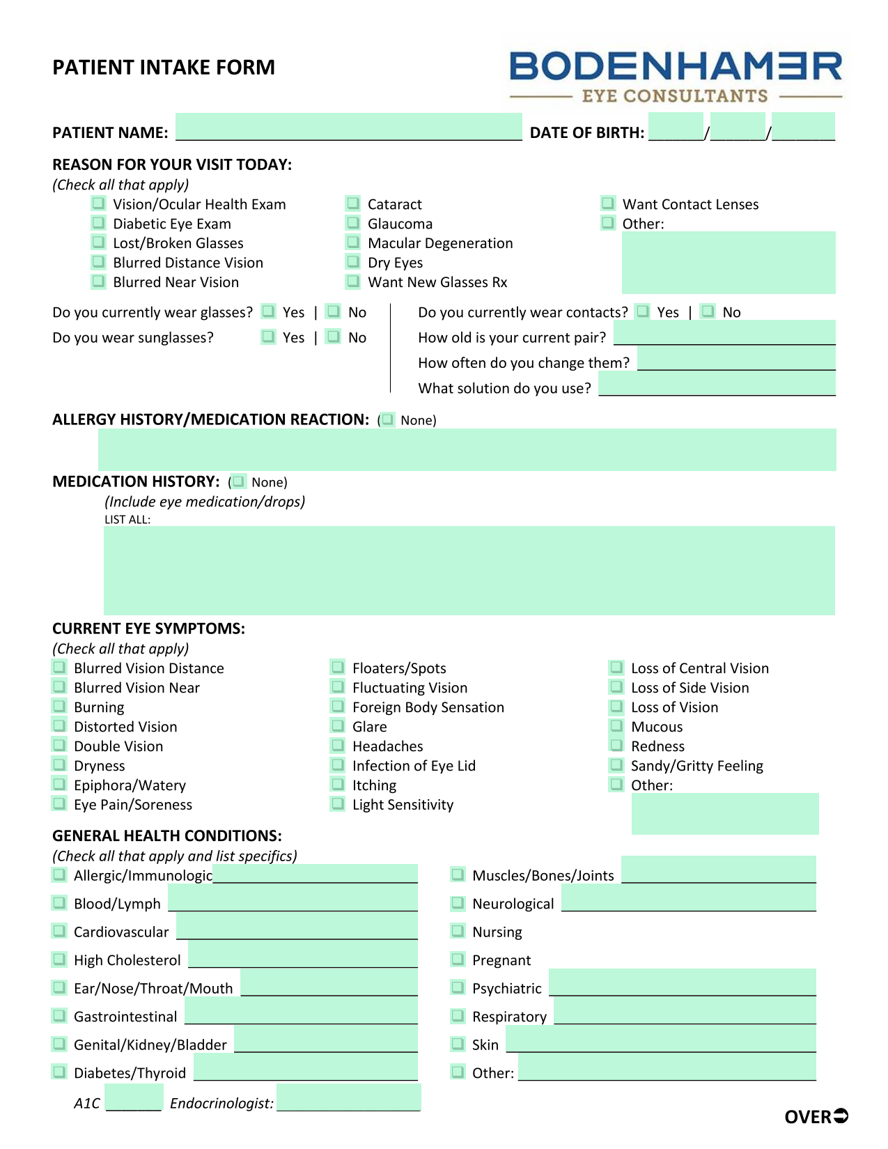 PATIENT INTAKE FORM screenshot